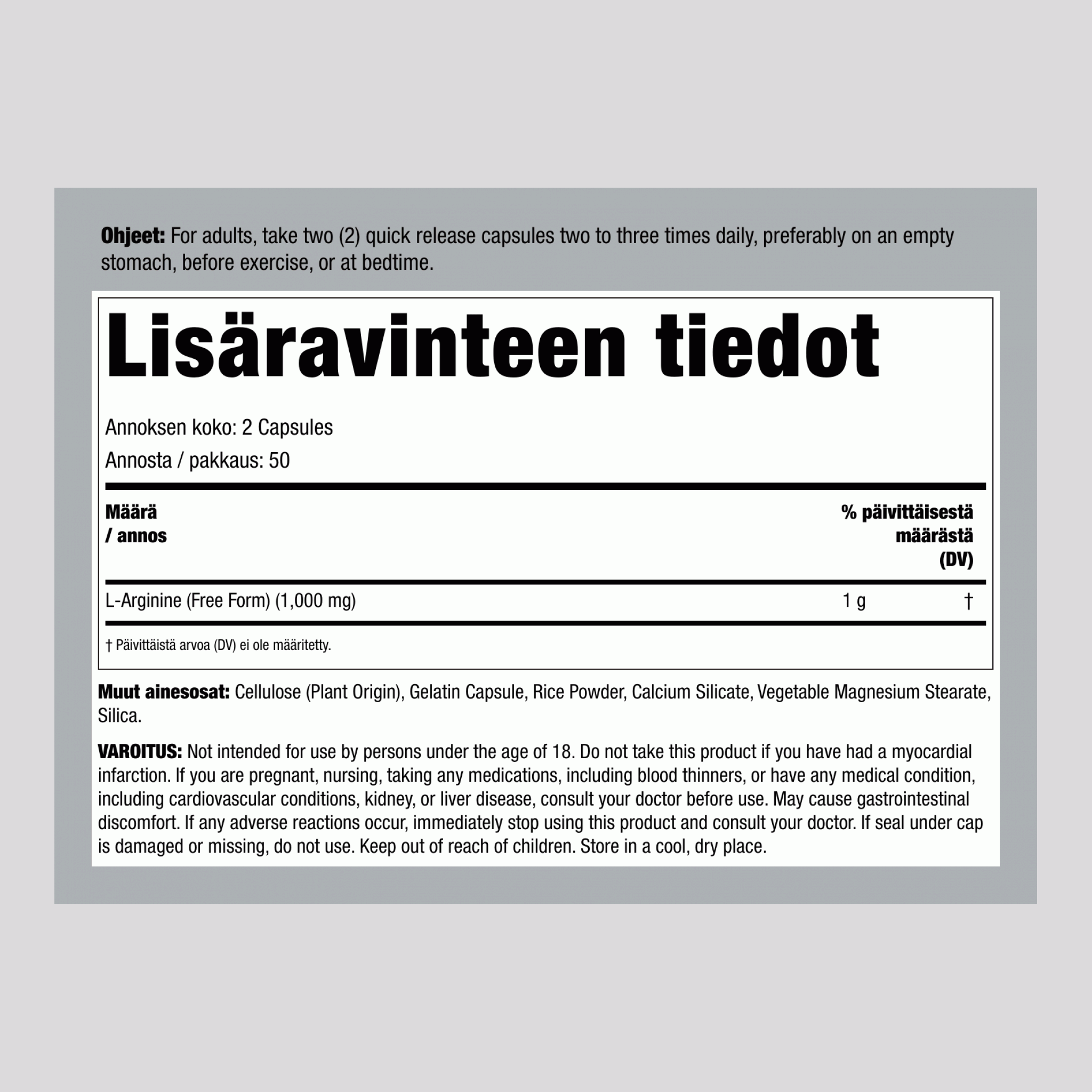 L-Arginiini 500 mg 100 Kapselia     