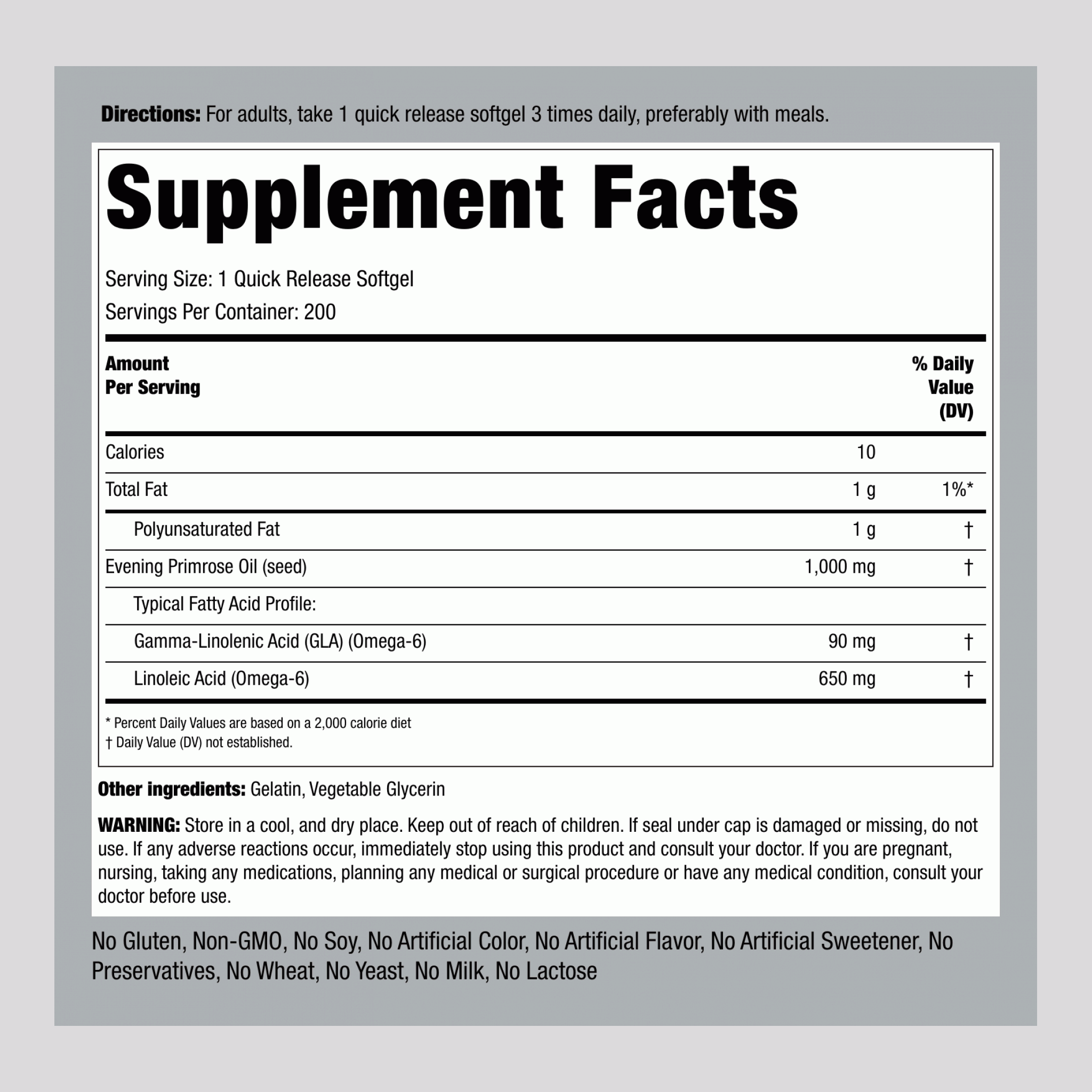 月見草油/γ-次亞麻油酸 1000 mg 200 快速釋放軟膠囊     
