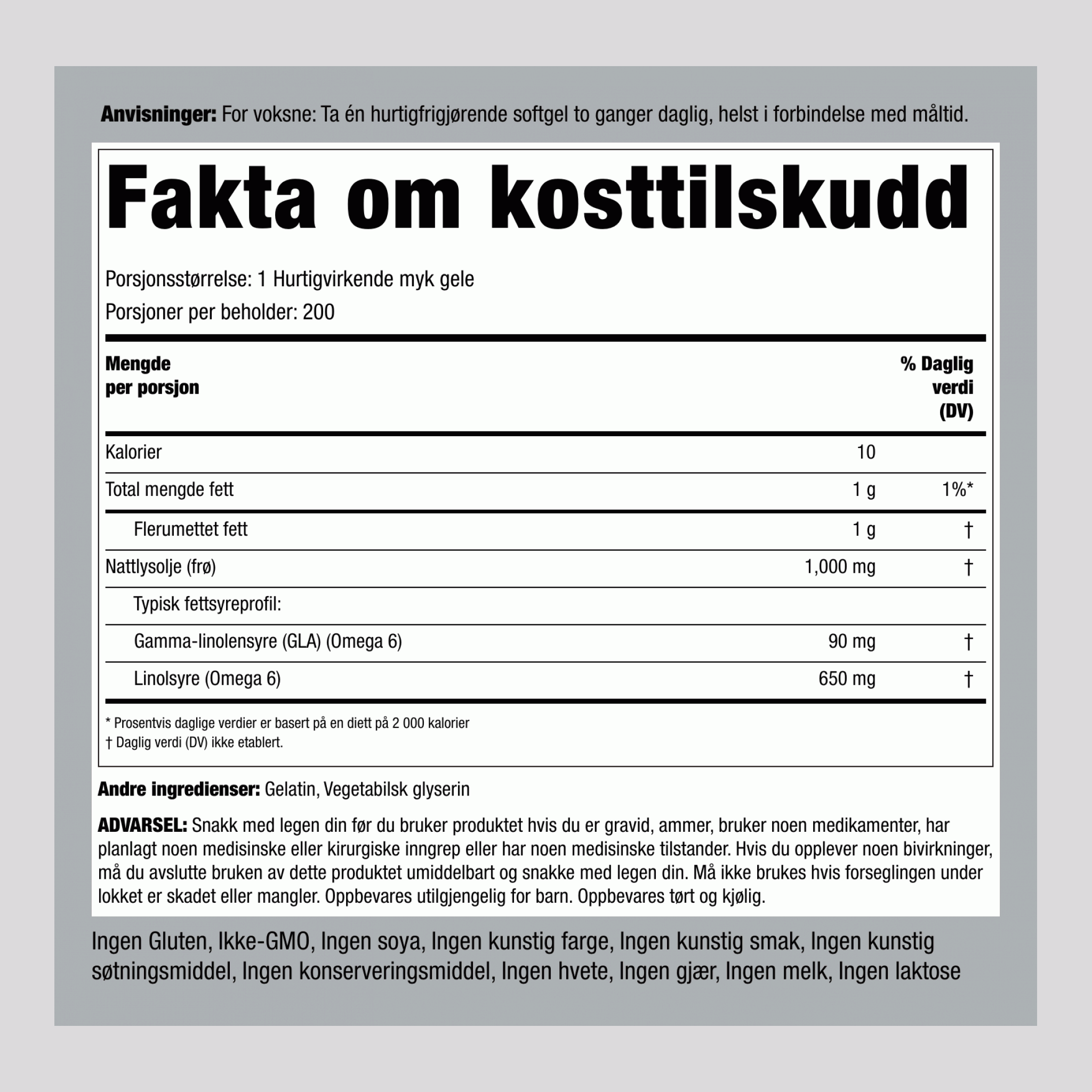 Kveldskusymreolje  1000 mg 200 Hurtigvirkende myke geleer 2 Flasker   