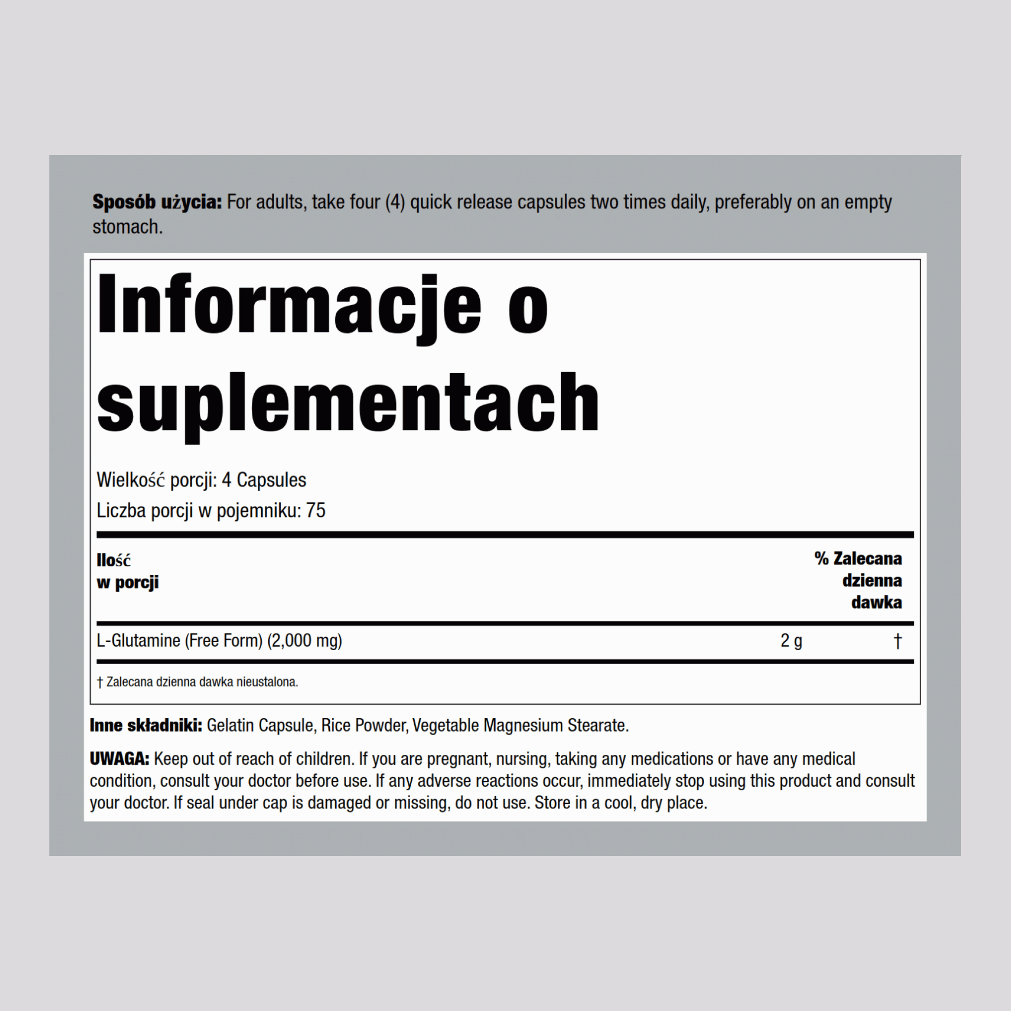 L-glutamina 500 mg 300 Kapsułki o szybkim uwalnianiu     