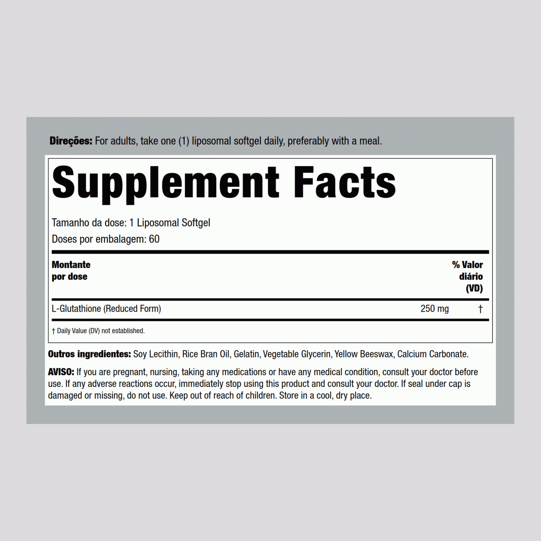 L-glutatião (redução) 250 mg 60 Cápsulas vegetarianas     
