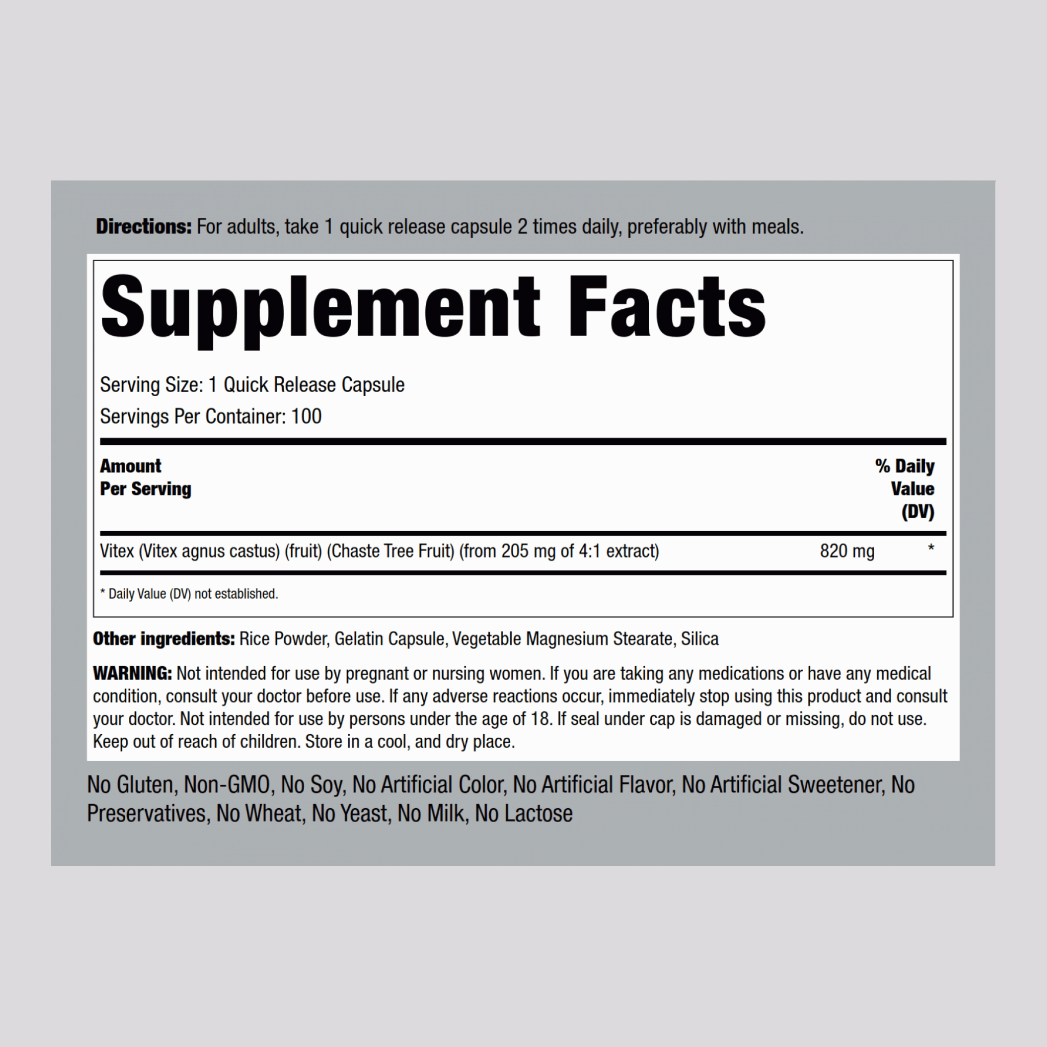 牡荊（聖潔莓）膠囊  820 mg 100 快速釋放膠囊     