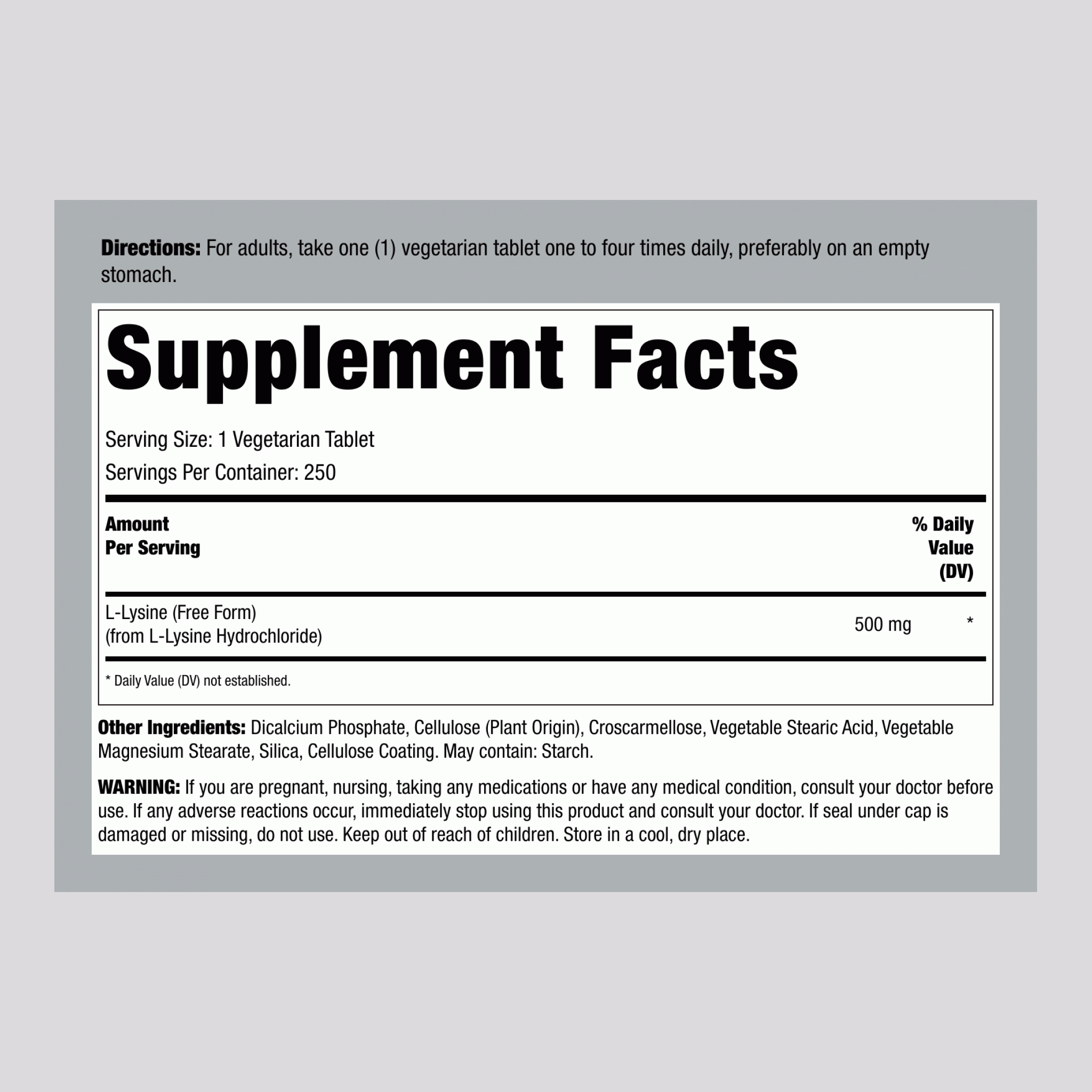 L-Lysine, 500 mg, 250 Vegetarian Tablets