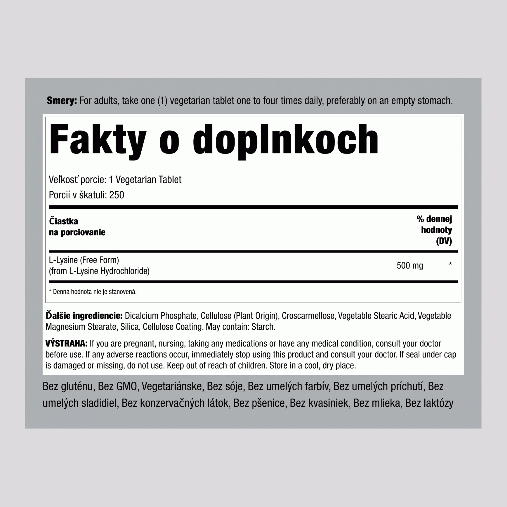 L-lyzín 500 mg 250 Vegetariánske tablety 2 Fľaše  
