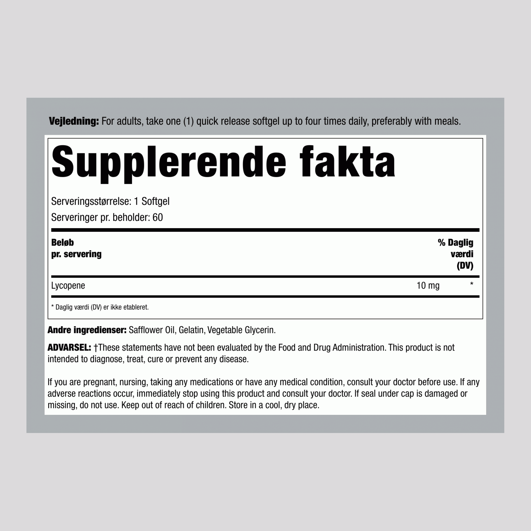 Lycopen  10 mg 60 Softgel for hurtig frigivelse     