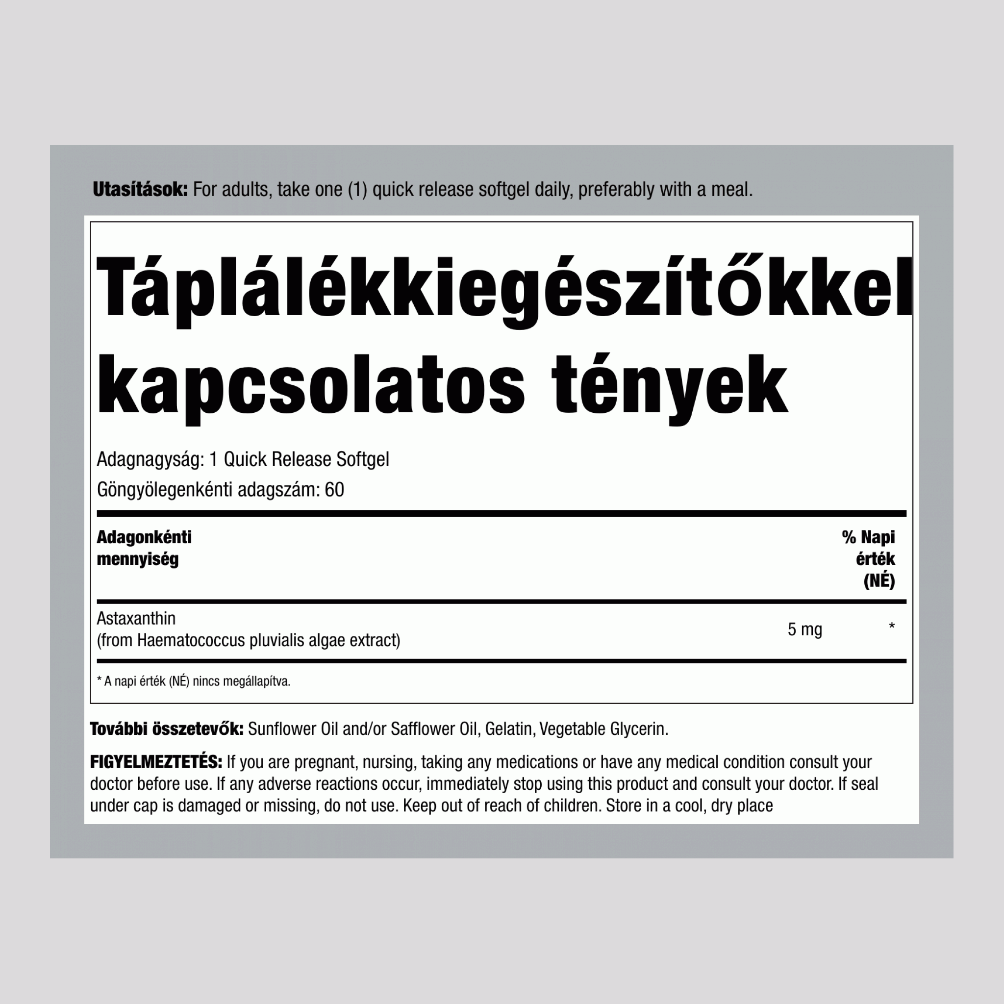 Asztaxantin 5 mg 60 Gyorsan oldódó szoftgél     