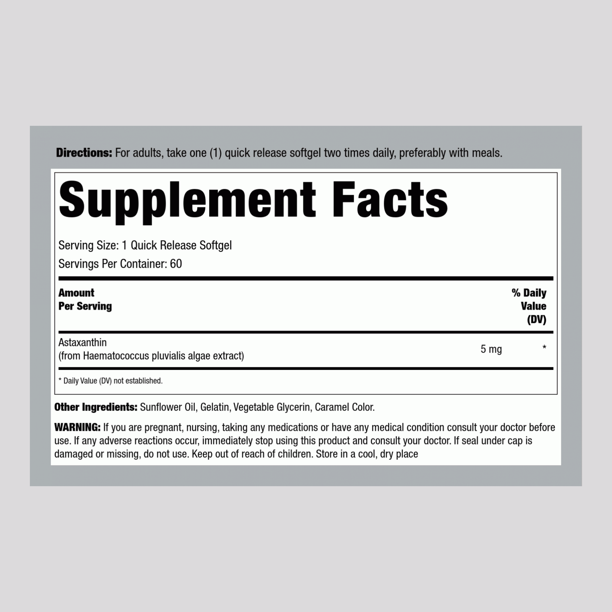Astaxanthin, 5 mg, 60 Quick Release Softgels