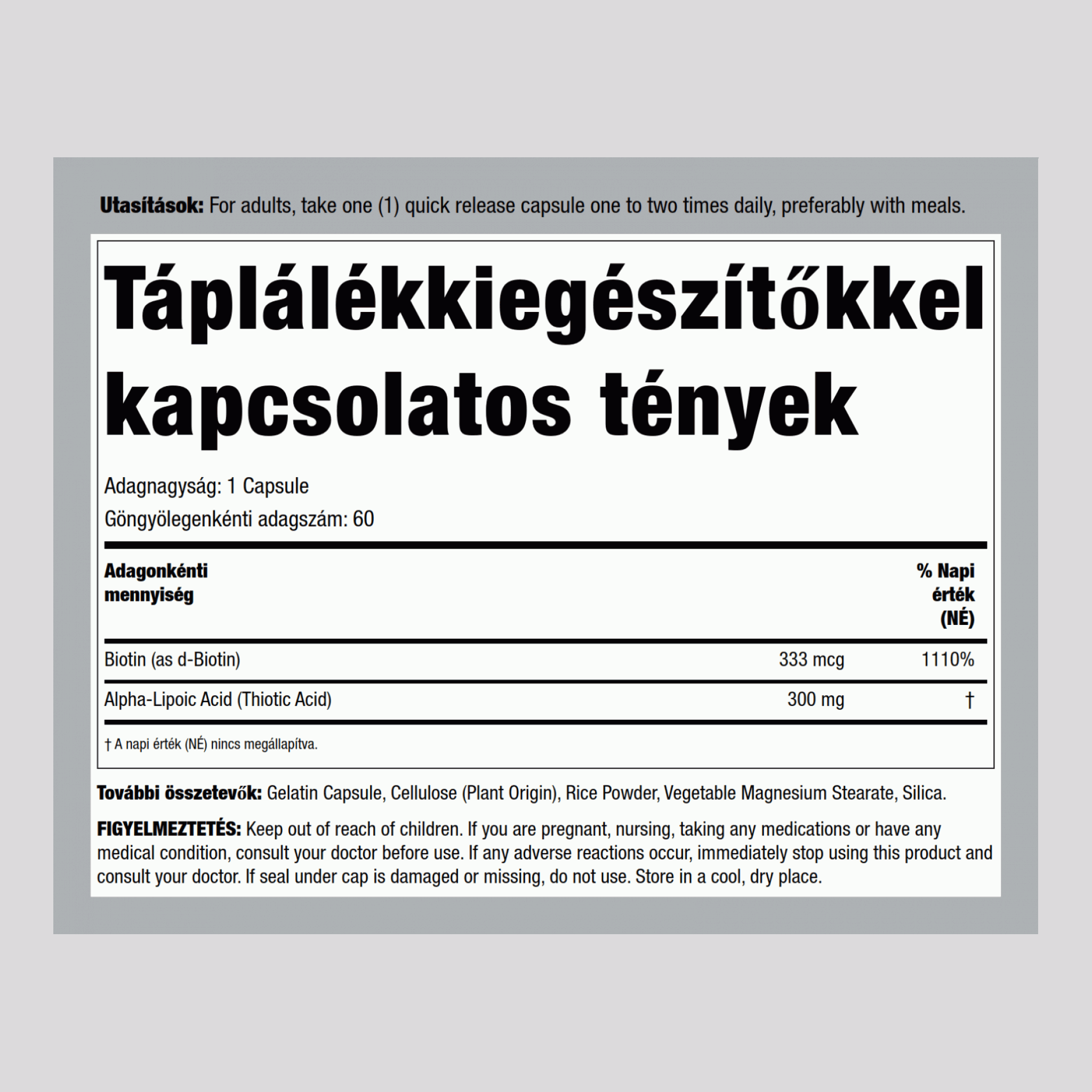 Alfalipoiksav + biotinoptimalizáló 300 mg 60 Gyorsan oldódó kapszula     