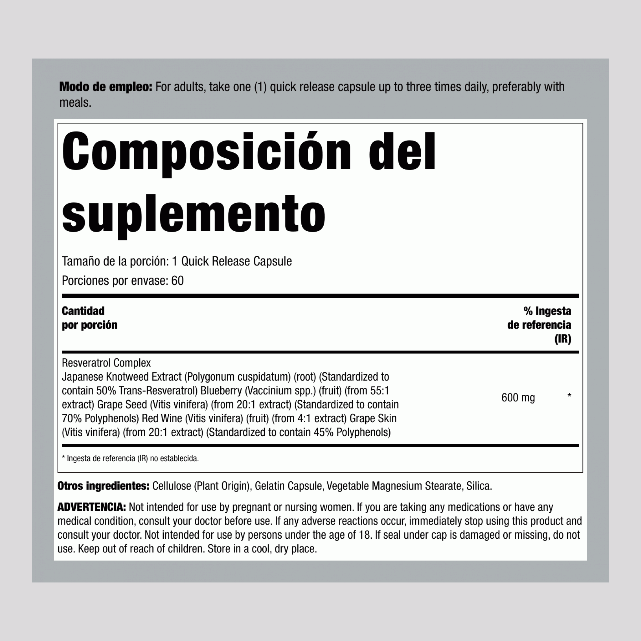Complejo de Resveratrol, 60 Cápsulas de Liberación Rápida