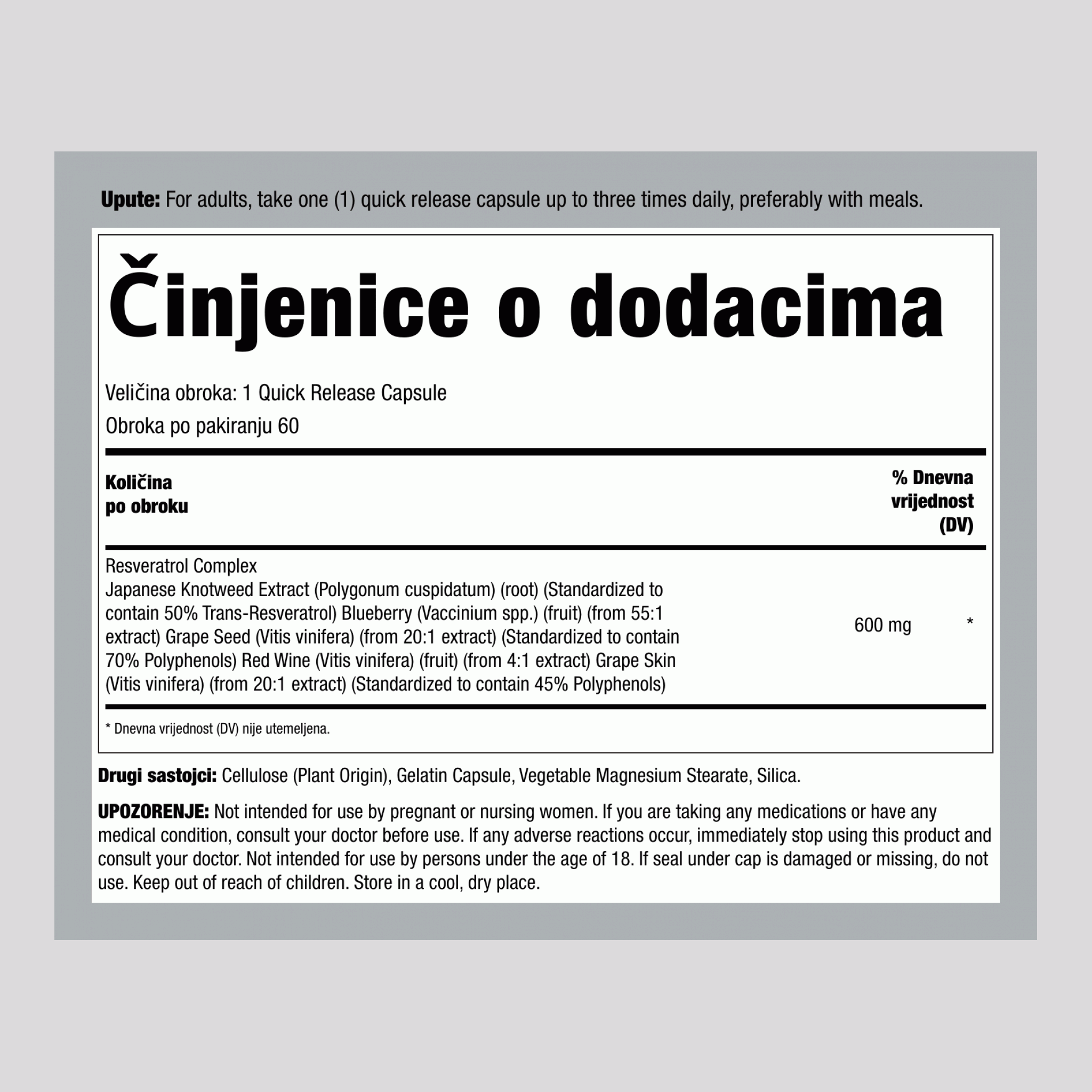 Resveratrol kompleks, 60 kapsula za brzo otpuštanje