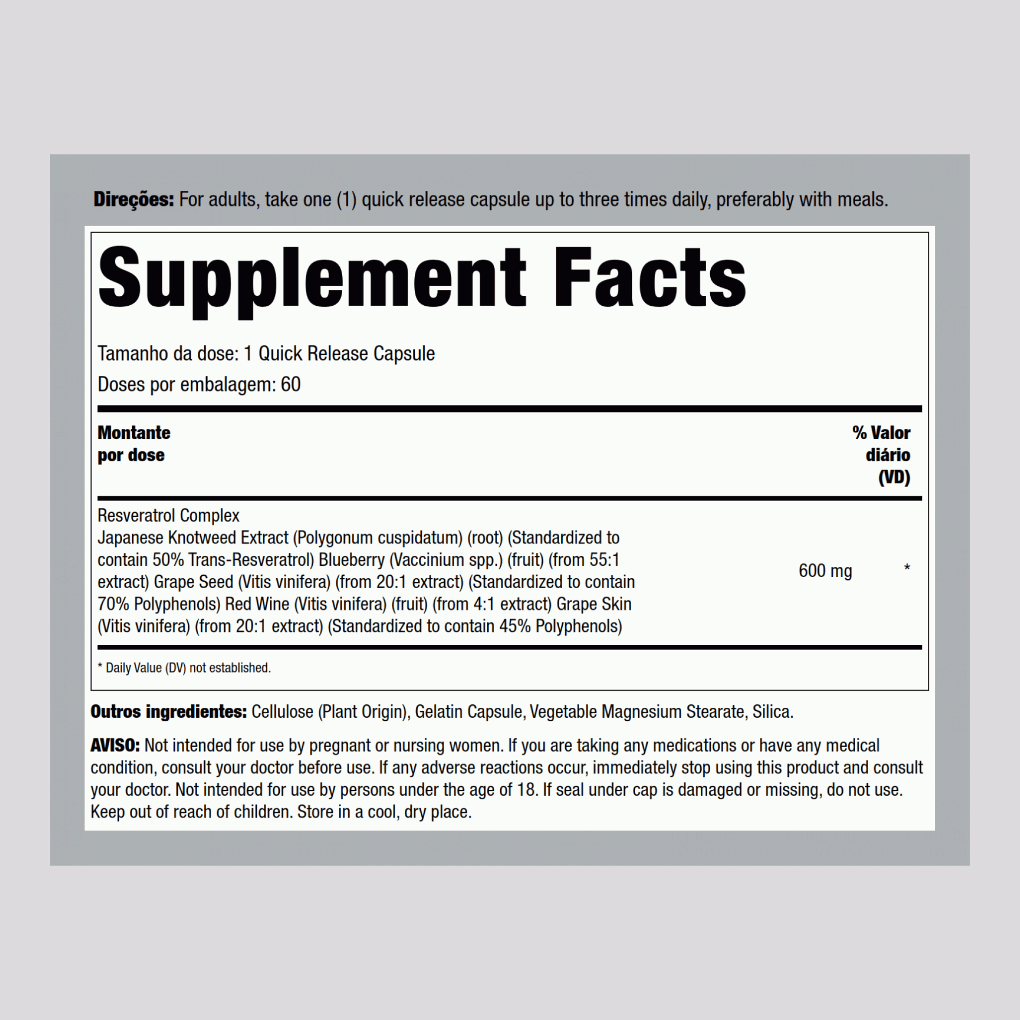 Resveratrol  100 mg 60 Cápsulas de Rápida Absorção     