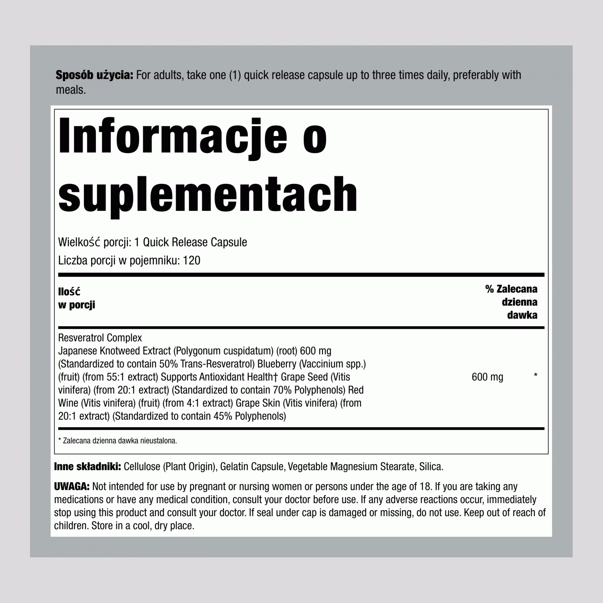 Kompleks Resweratrol, 120 Szybkouwalniających Kapsułek