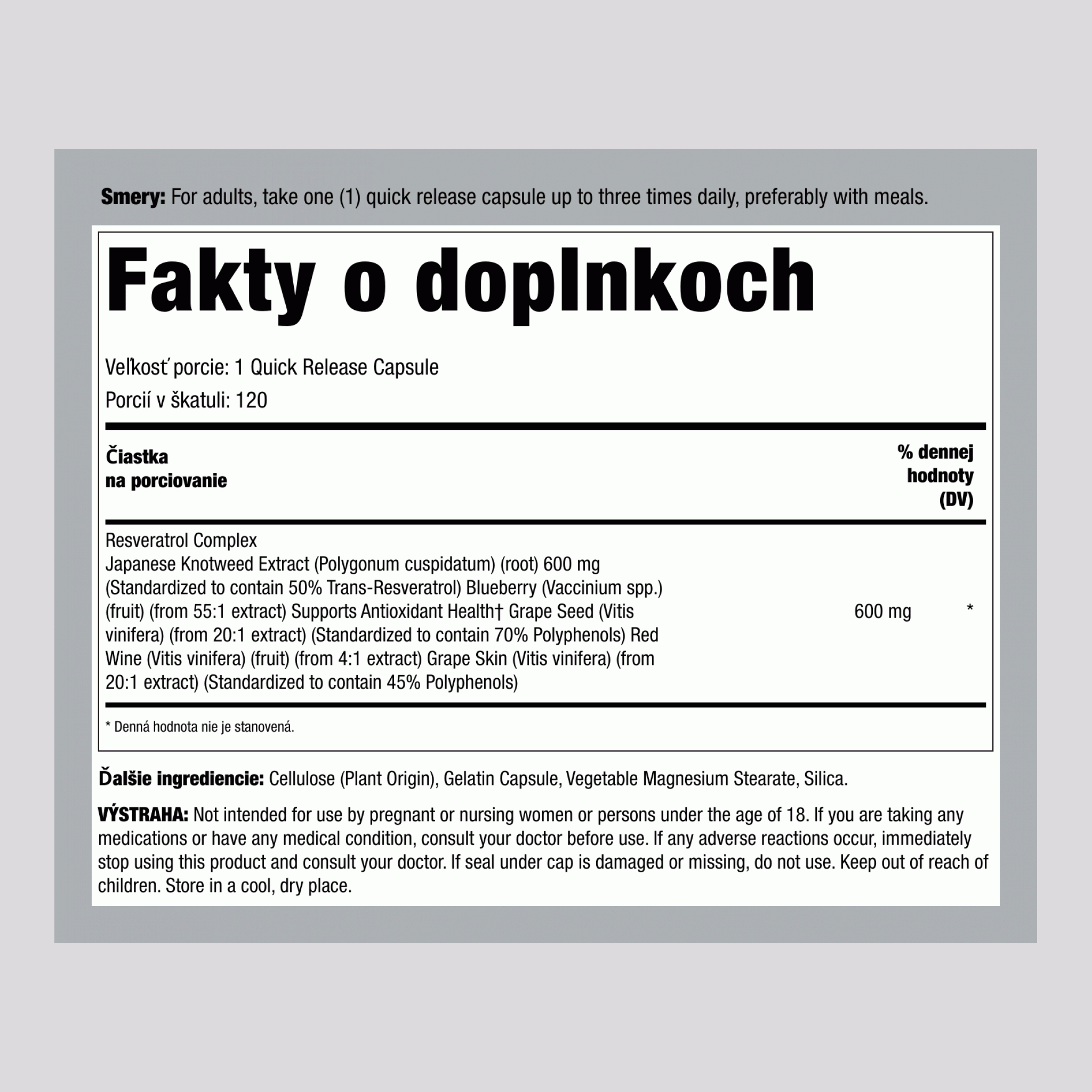 Resveratrol Complex, 120 rýchlo uvoľňujúcich kapsúl
