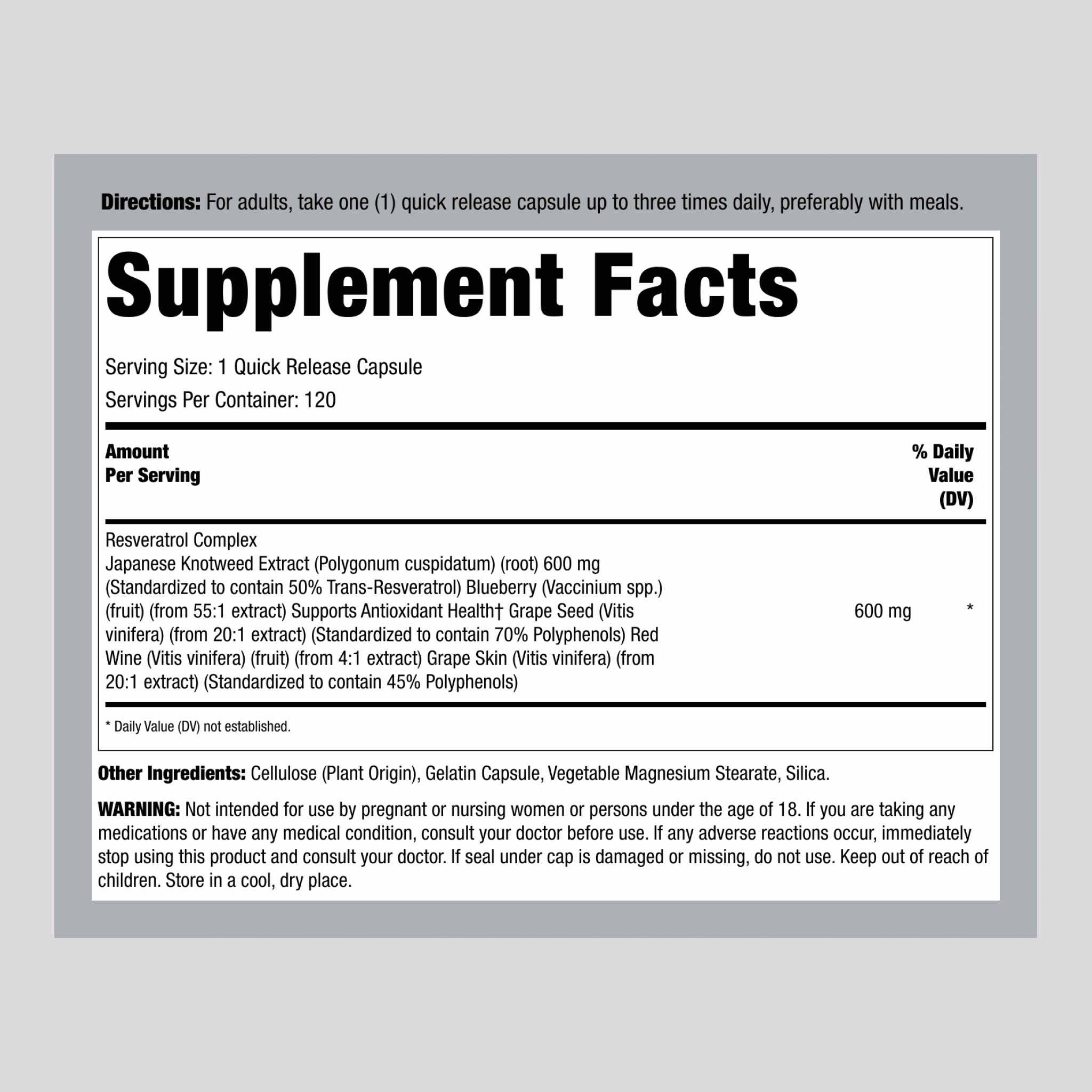 白藜蘆醇複合物，120粒快速釋放膠囊