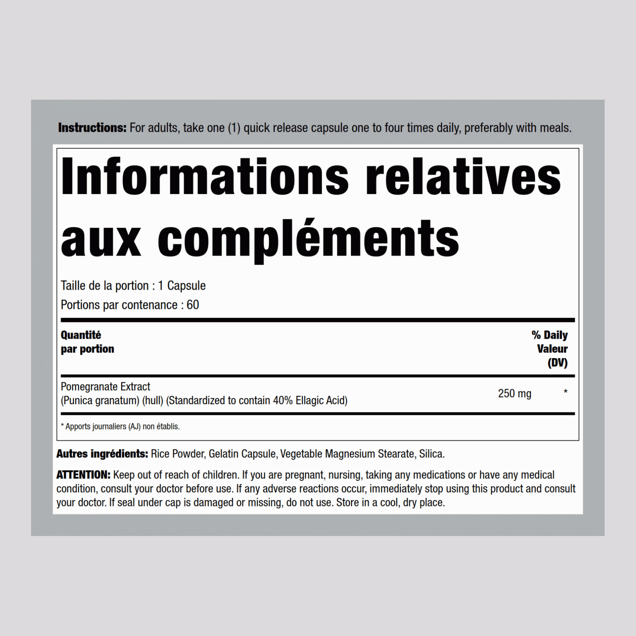 Extrait normalisé de grenade 250 mg 60 Gélules     