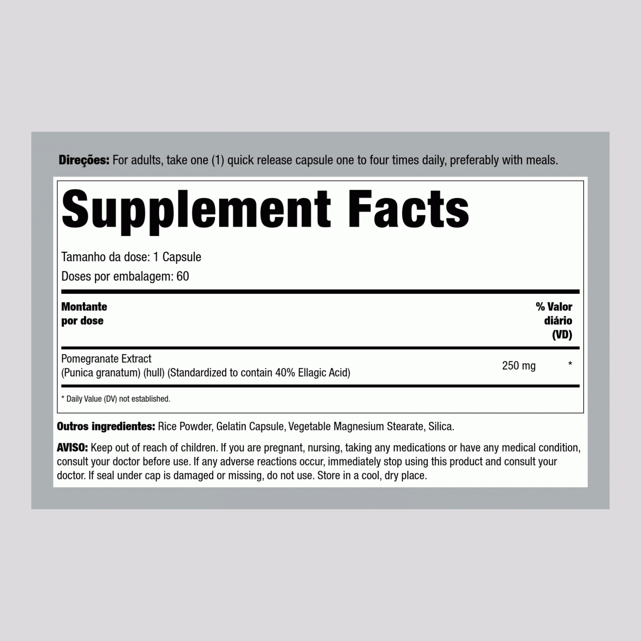 Extrato normalizado de romã 250 mg 60 Cápsulas     