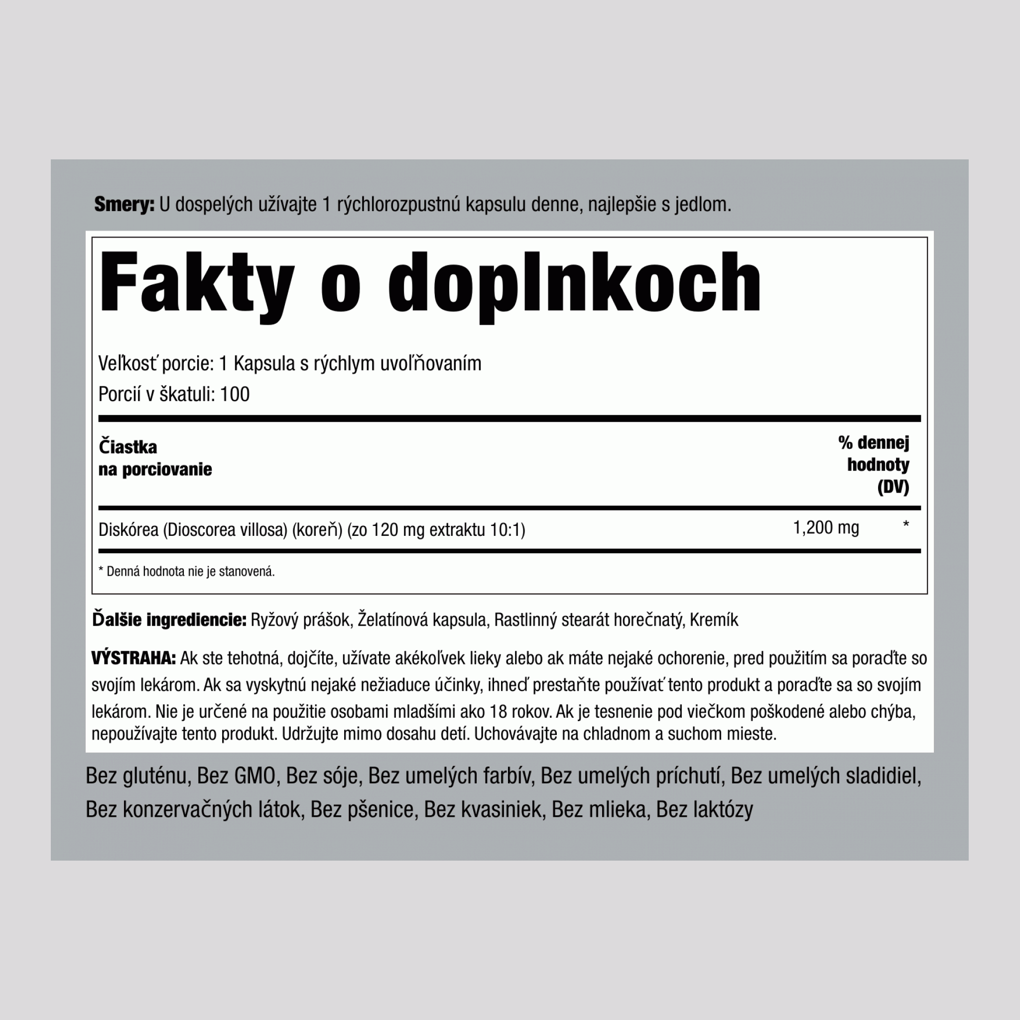 Koreň diskórei  1200 mg 100 Kapsule s rýchlym uvoľňovaním     