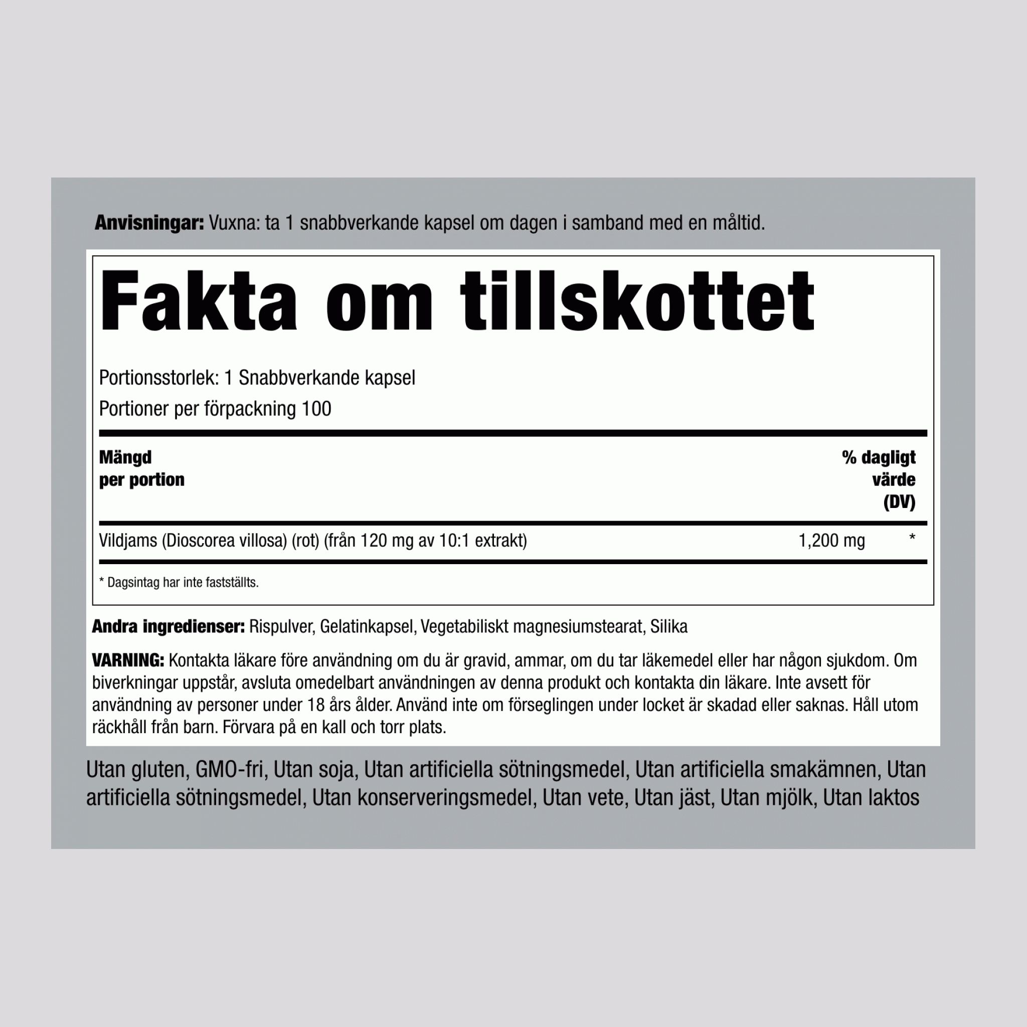 Vildjamsrot  1200 mg 100 Snabbverkande kapslar     