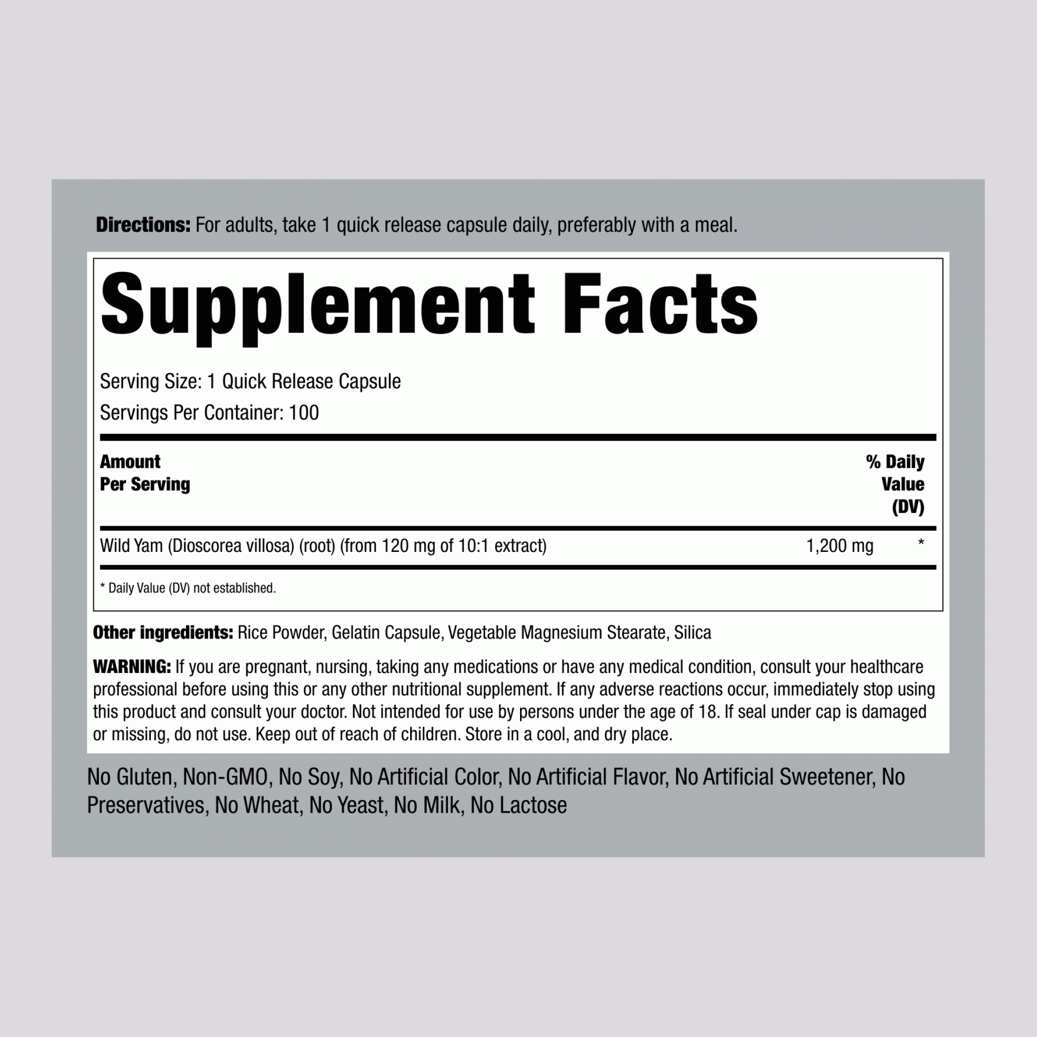 野生山藥根膠囊 ,  1200 mg 100 快速釋放膠囊 2 瓶子