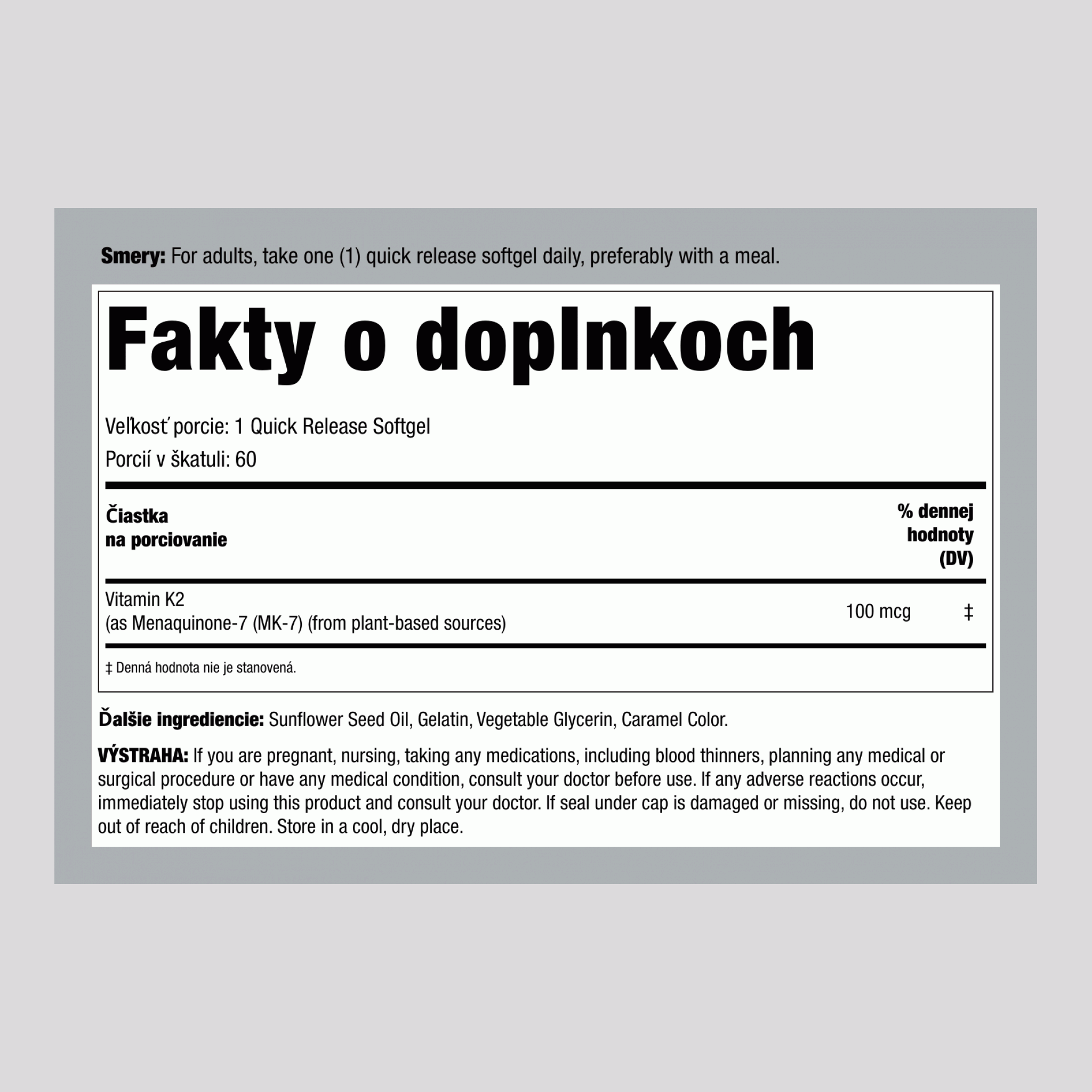 Vitamín K 2 MK-7 100 mcg 60 Mäkké gély s rýchlym uvoľňovaním     