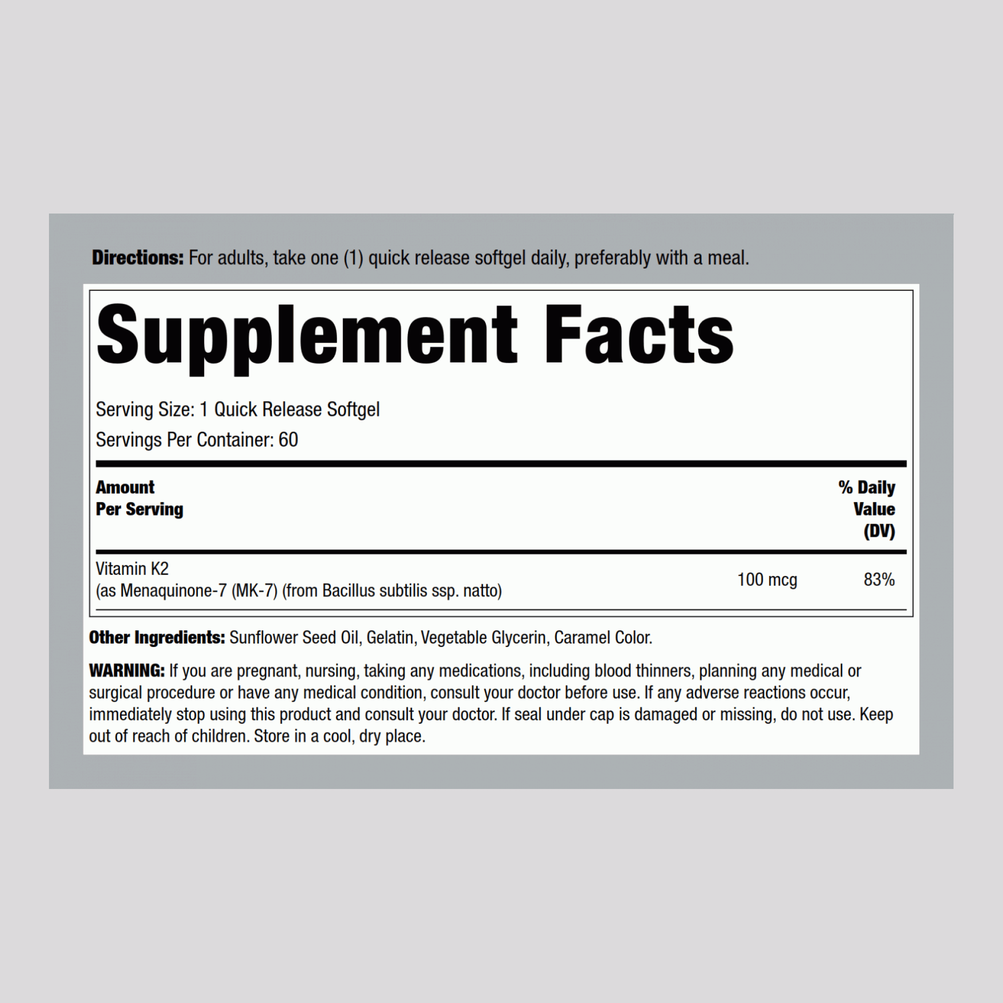 維生素K膠囊 2 MK-7 100 mcg 60 快速釋放軟膠囊     