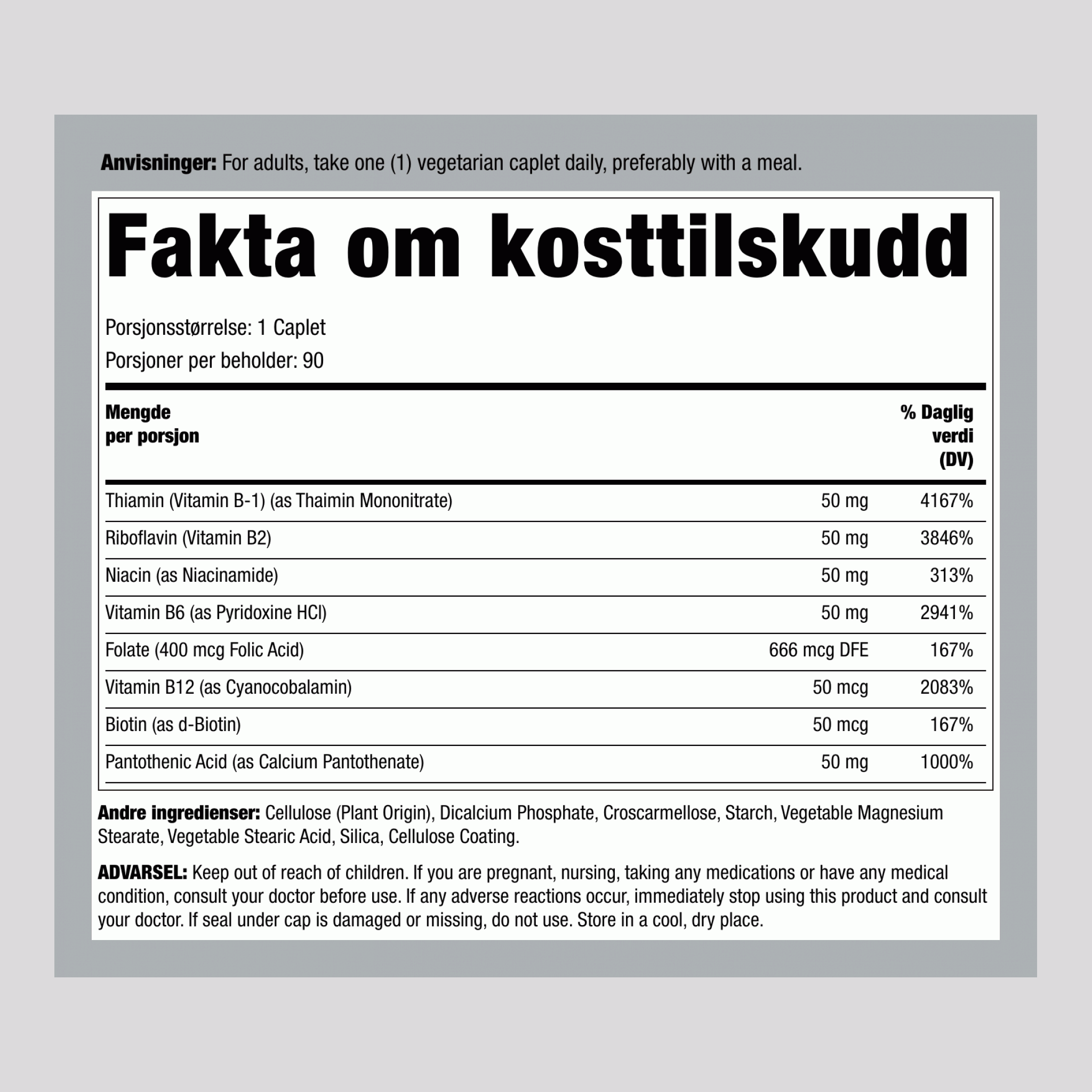 B-Complex 100 mg 50 mg 90 Vegetariske Kapsler     