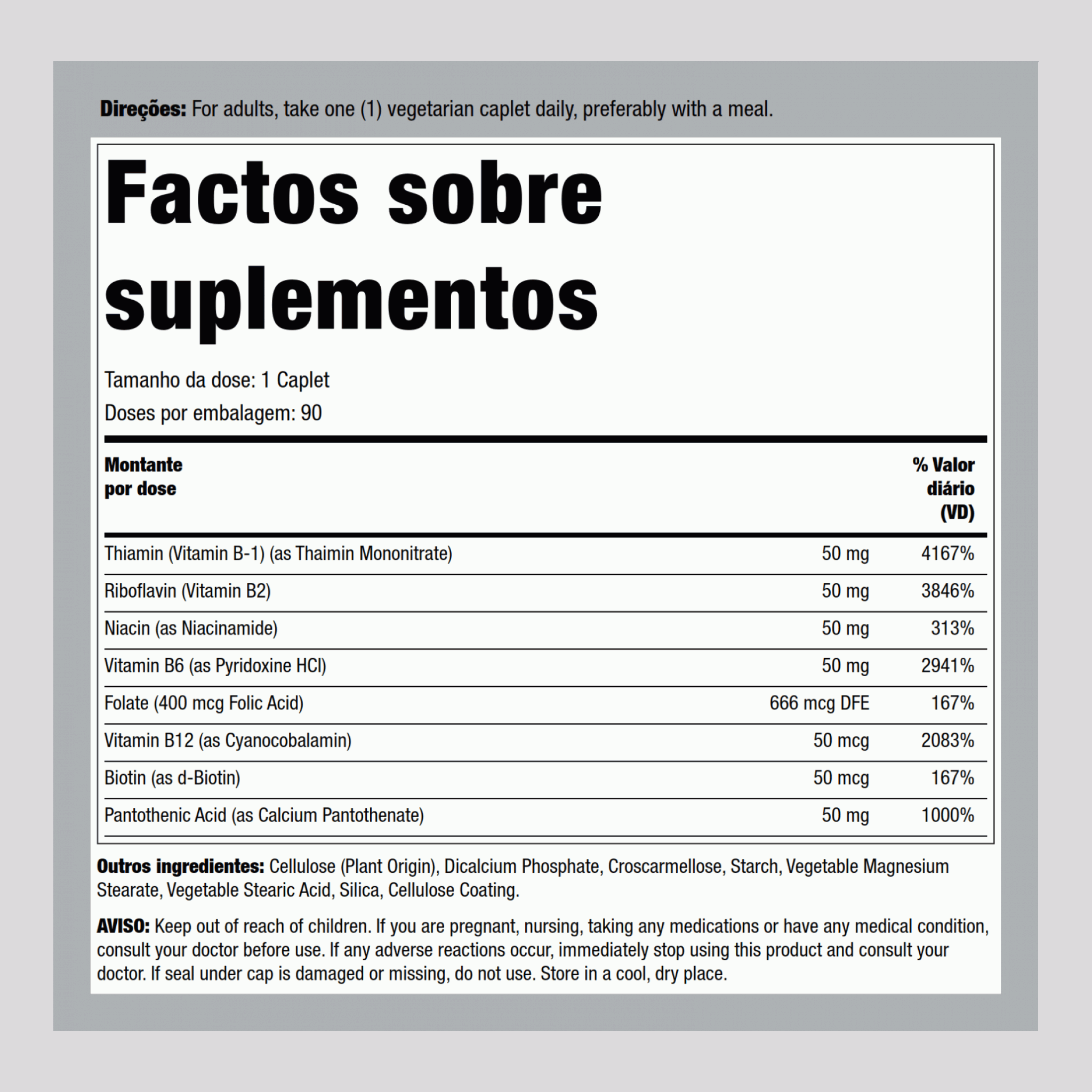 B-Complexo 100 mg 50 mg 90 Vegetariana Comprimidos oblongos     