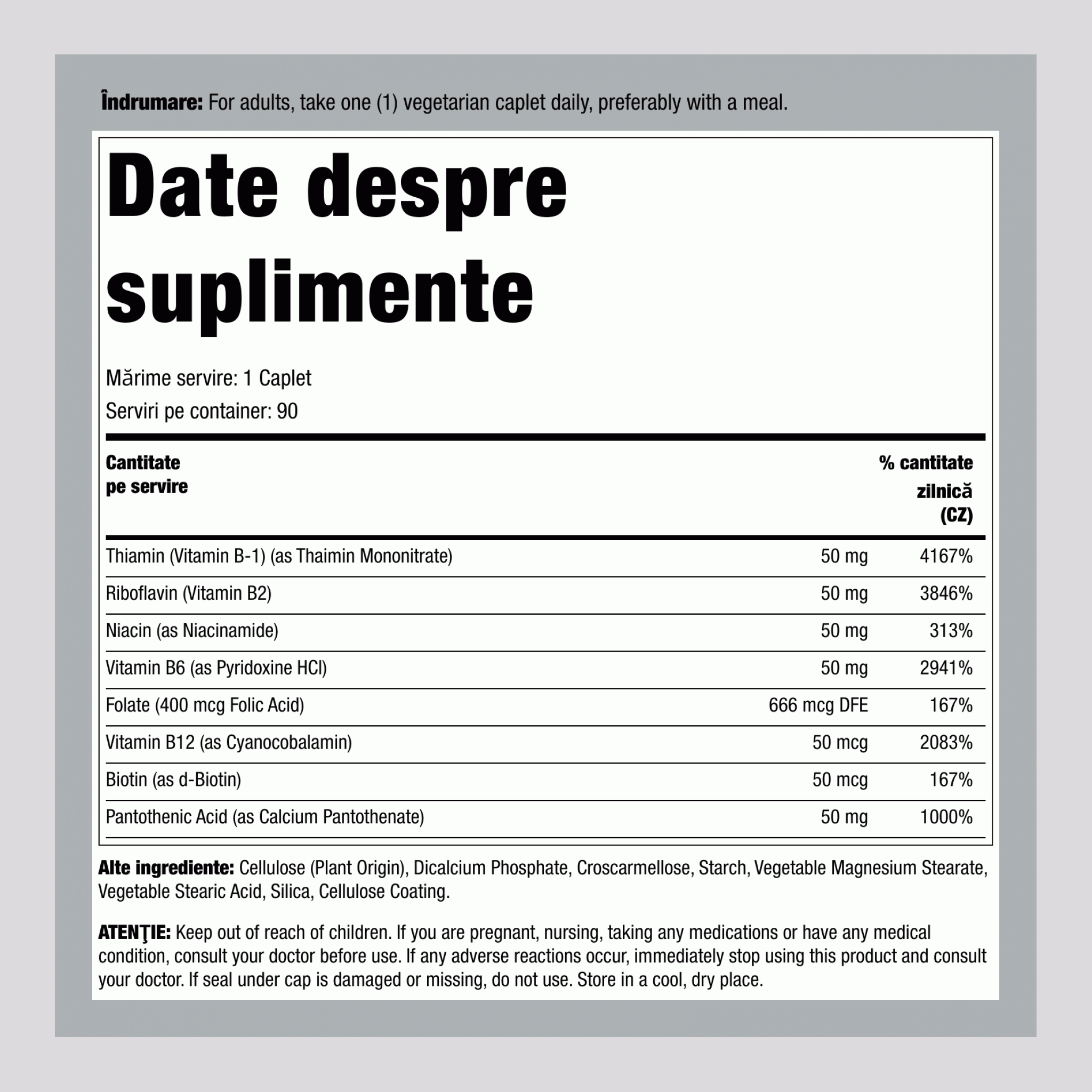 B-Complex 100 mg 50 mg 90 Vegetariană Tablete cu înveliş solubil     