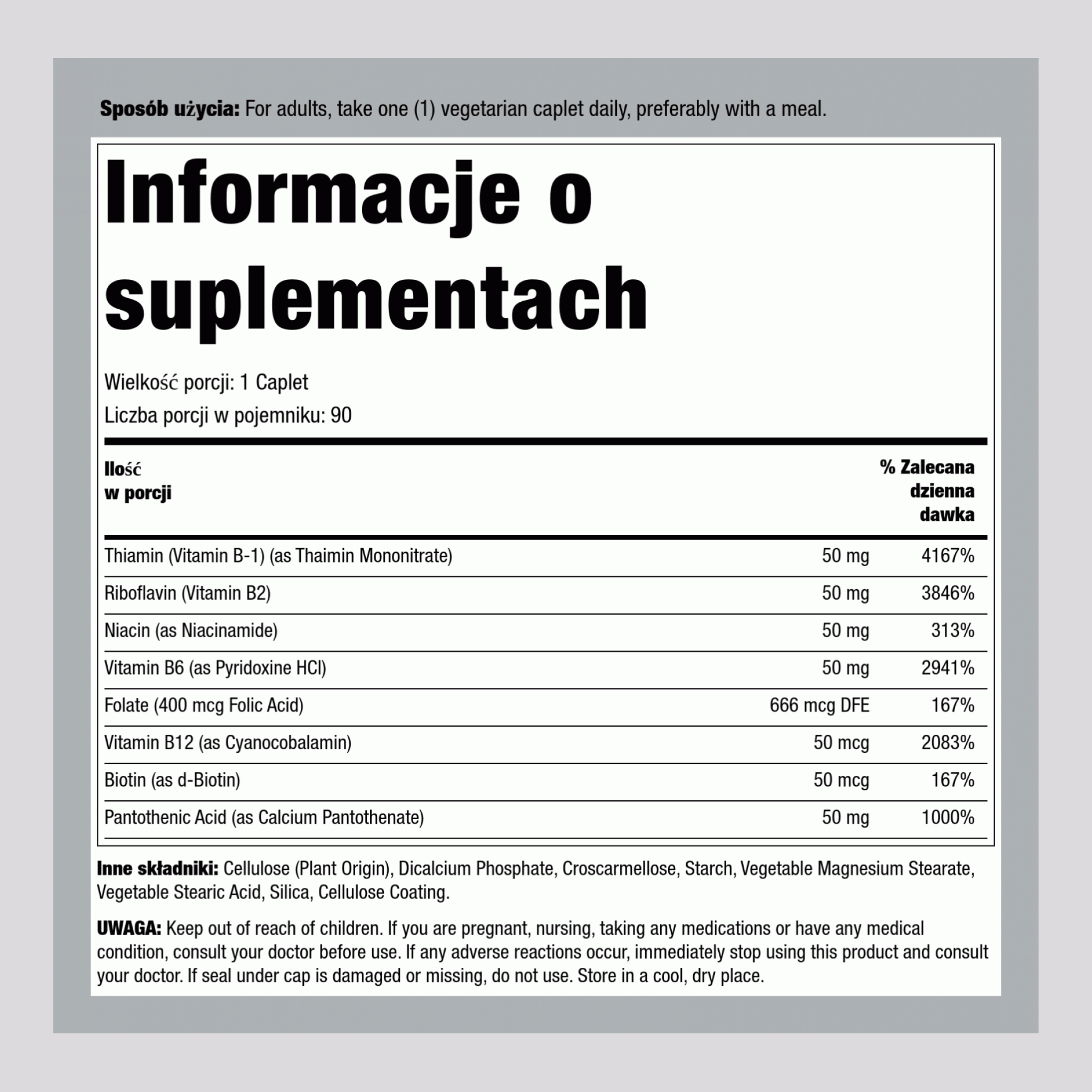 B-Kompleks 100 mg 50 mg 90 Wegetariańska Kapsułki     