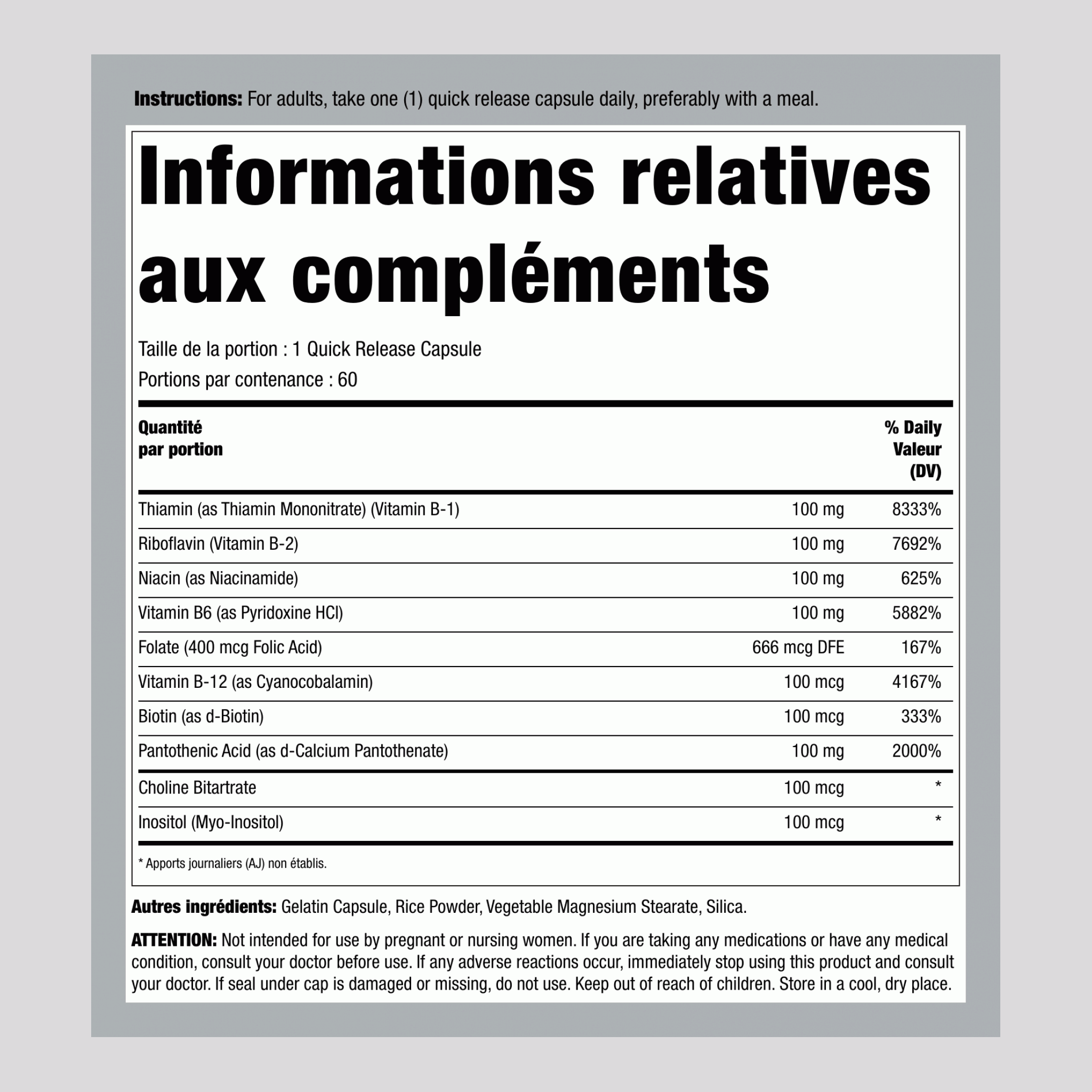 Complexe B 100 mg 100 mg 60 Gélules à libération rapide     