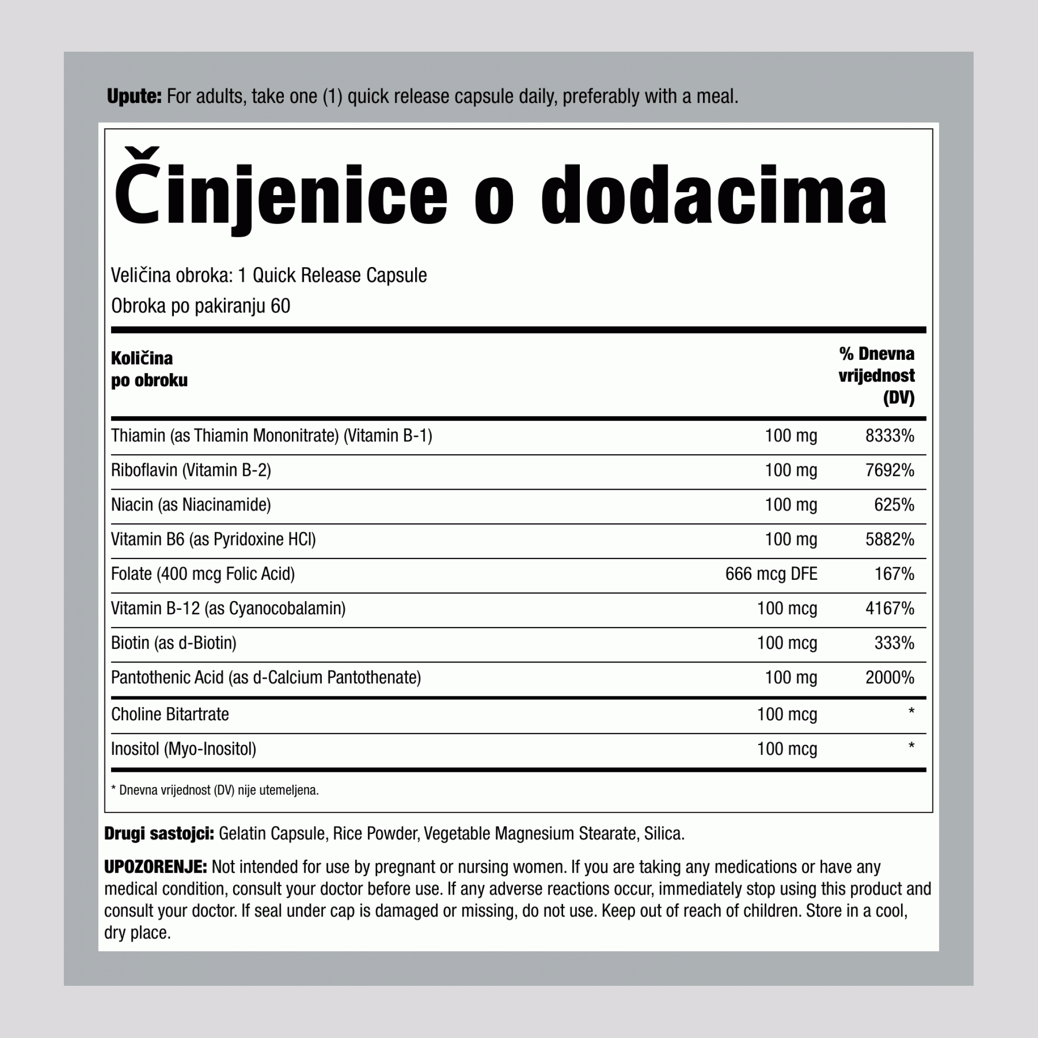B-Kompleks 100 mg 100 mg 60 Kapsule s brzim otpuštanjem     