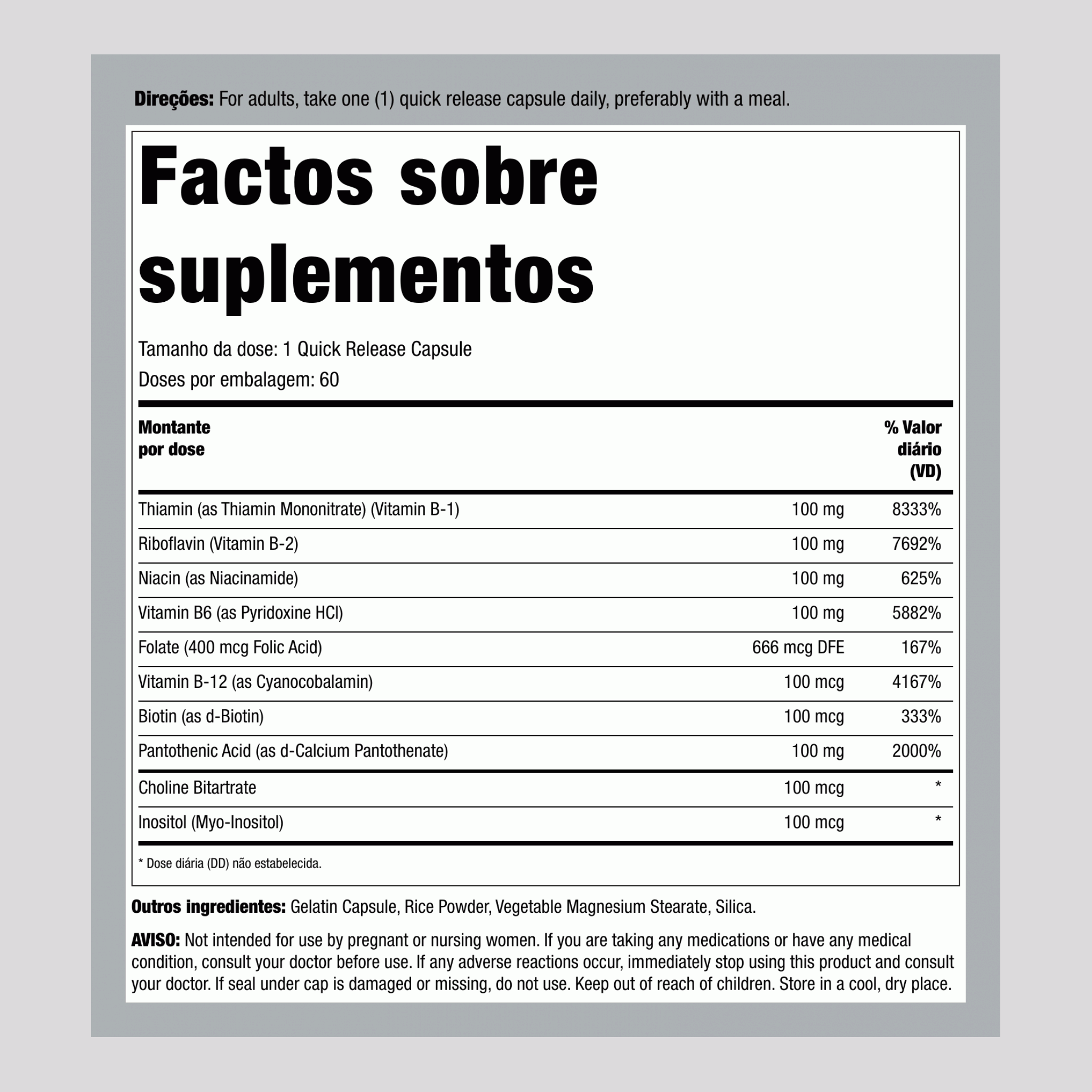 B-Complexo 100 mg 100 mg 60 Cápsulas de Rápida Absorção     