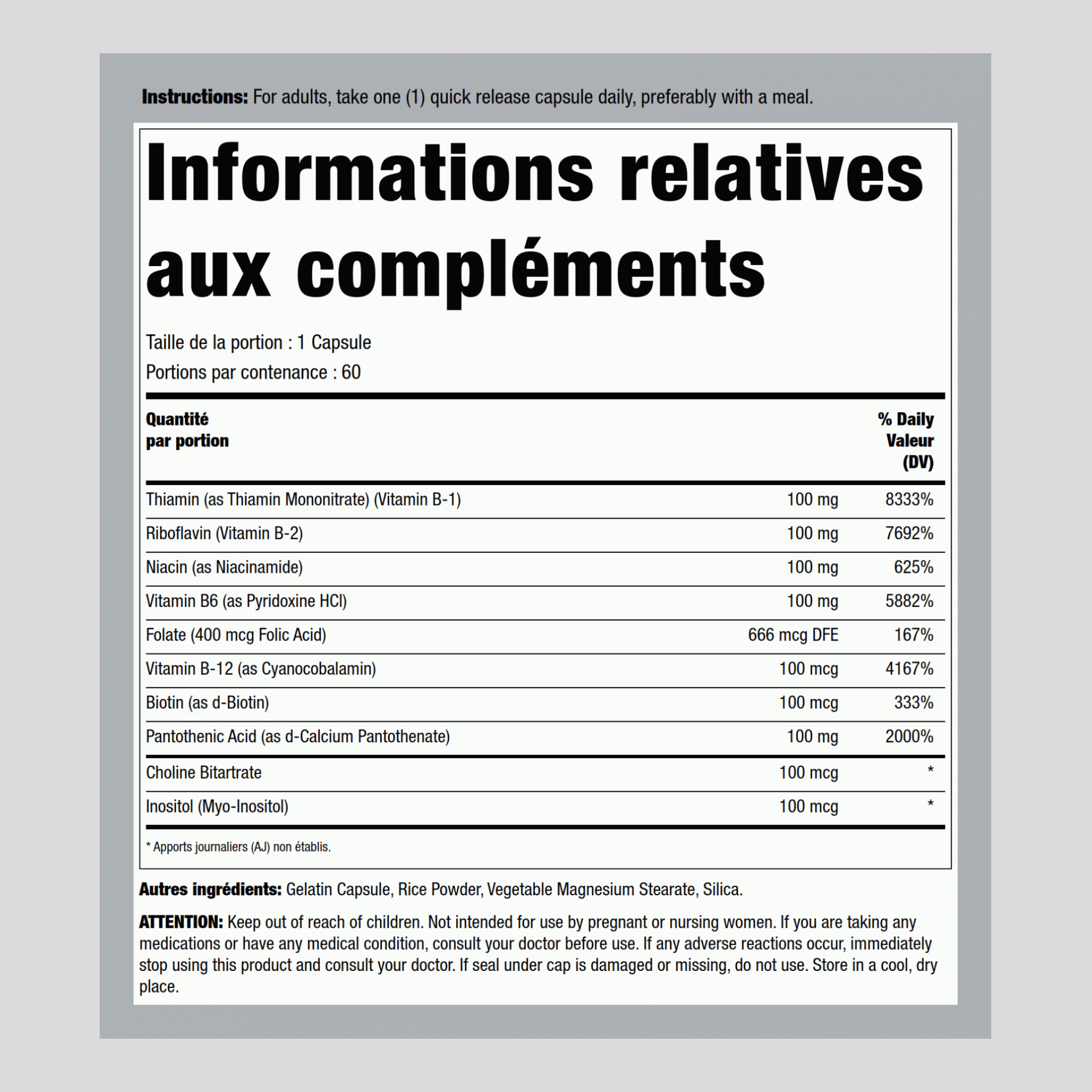 Complexe B 100 mg 100 mg 60 Gélules à libération rapide 2 Bouteilles  