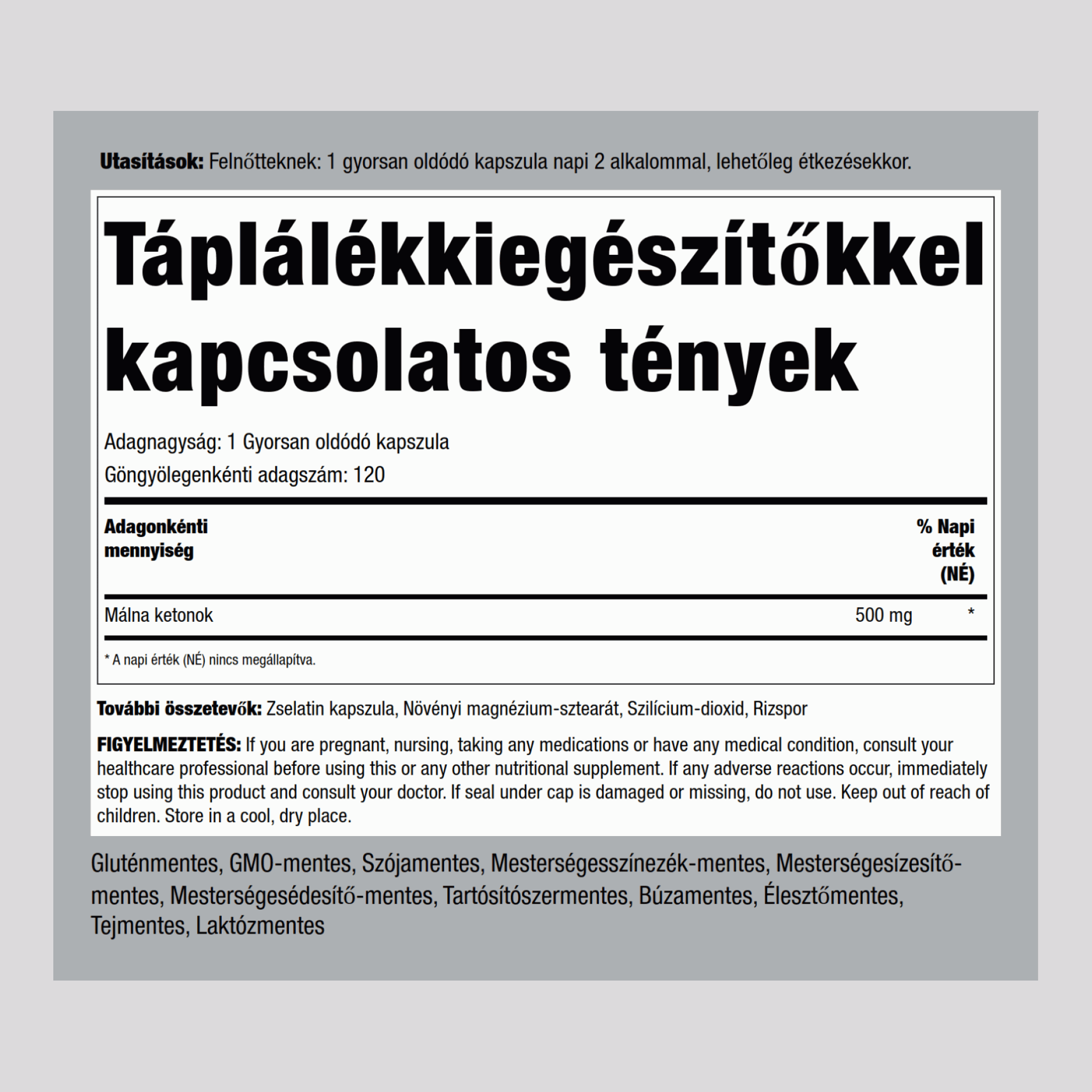 Málnaketonok  500 mg 120 Gyorsan oldódó kapszula     