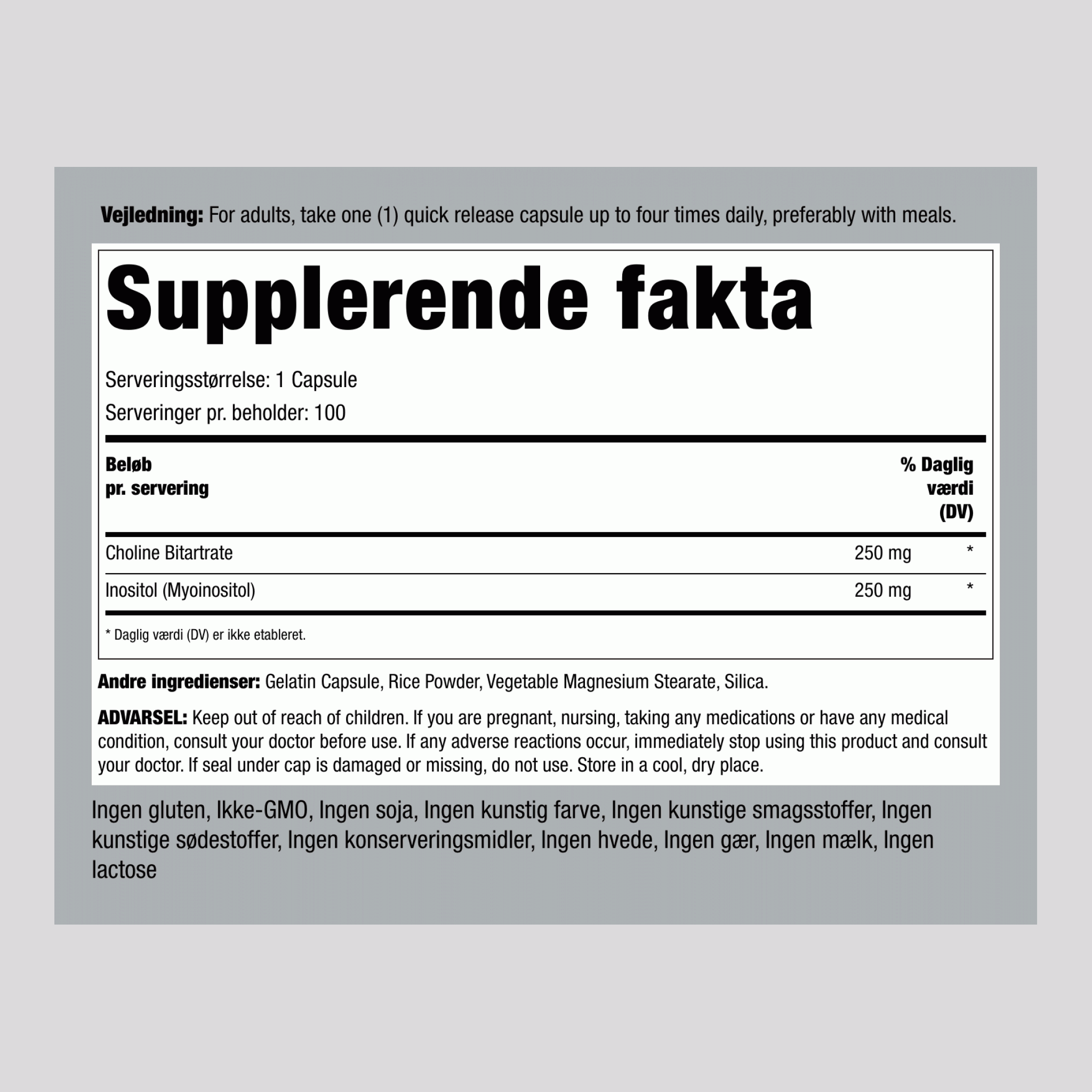 Cholin & Inositol 500 mg 100 Kapsler for hurtig frigivelse       