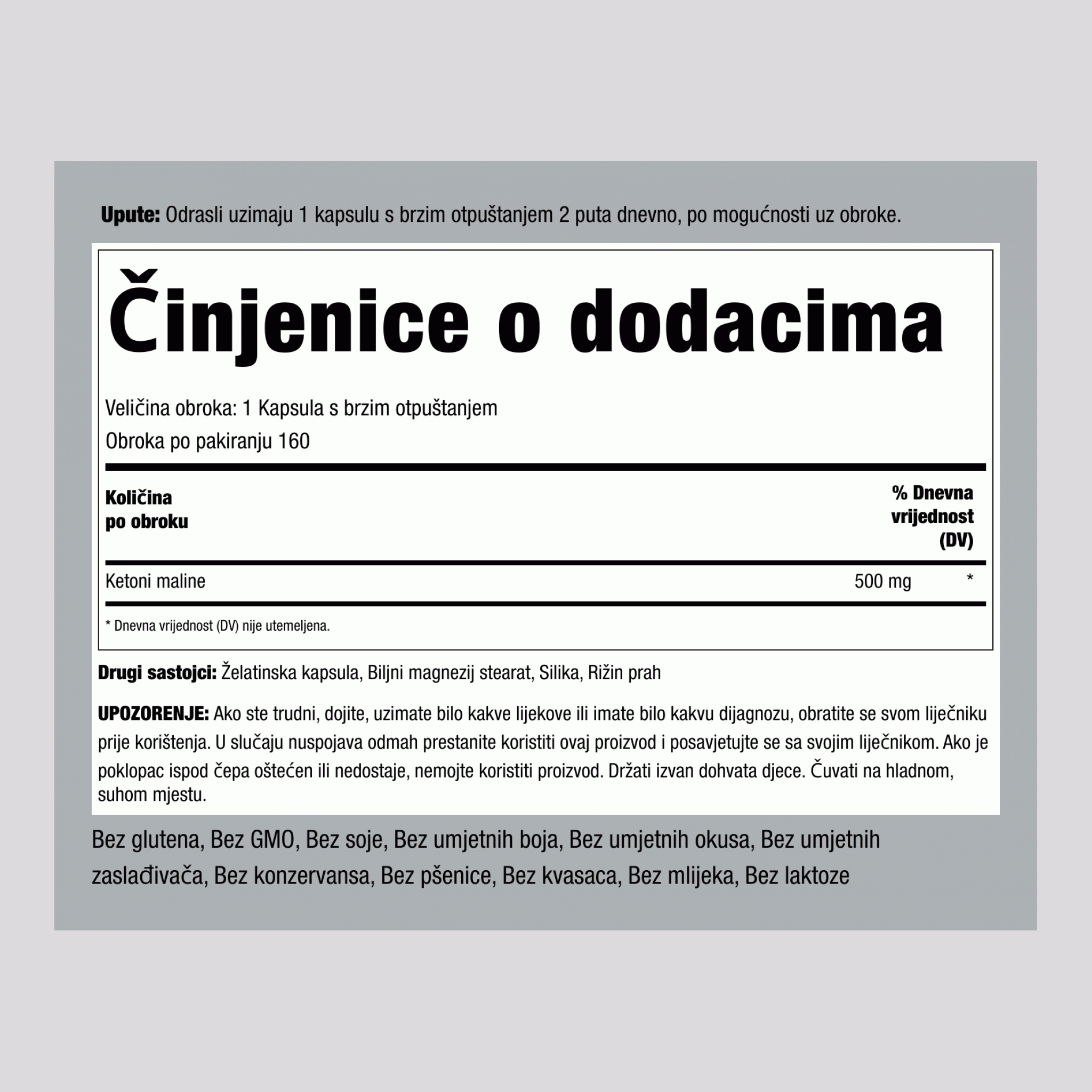 Ketoni iz maline  500 mg 160 Kapsule s brzim otpuštanjem 2 Boce   