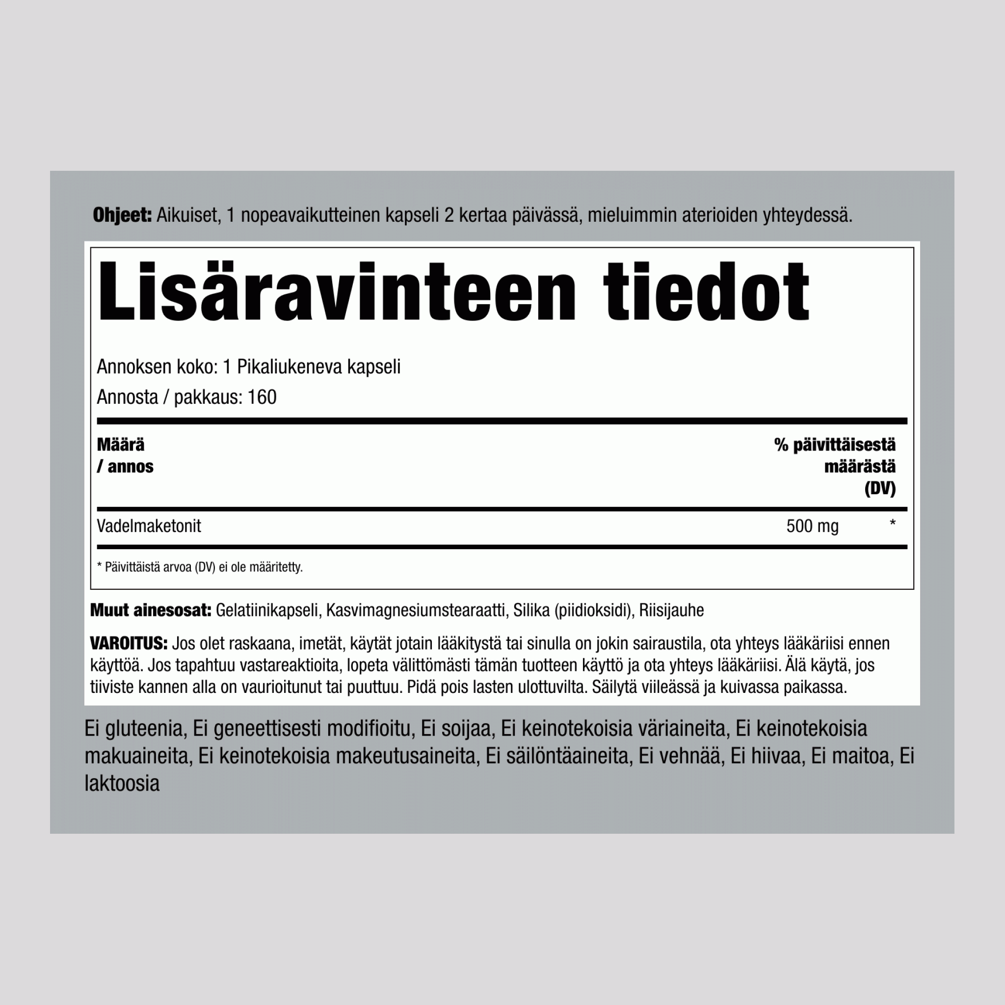 Vadelmaketonit, 500 mg, 160 nopeavaikutteista kapselia