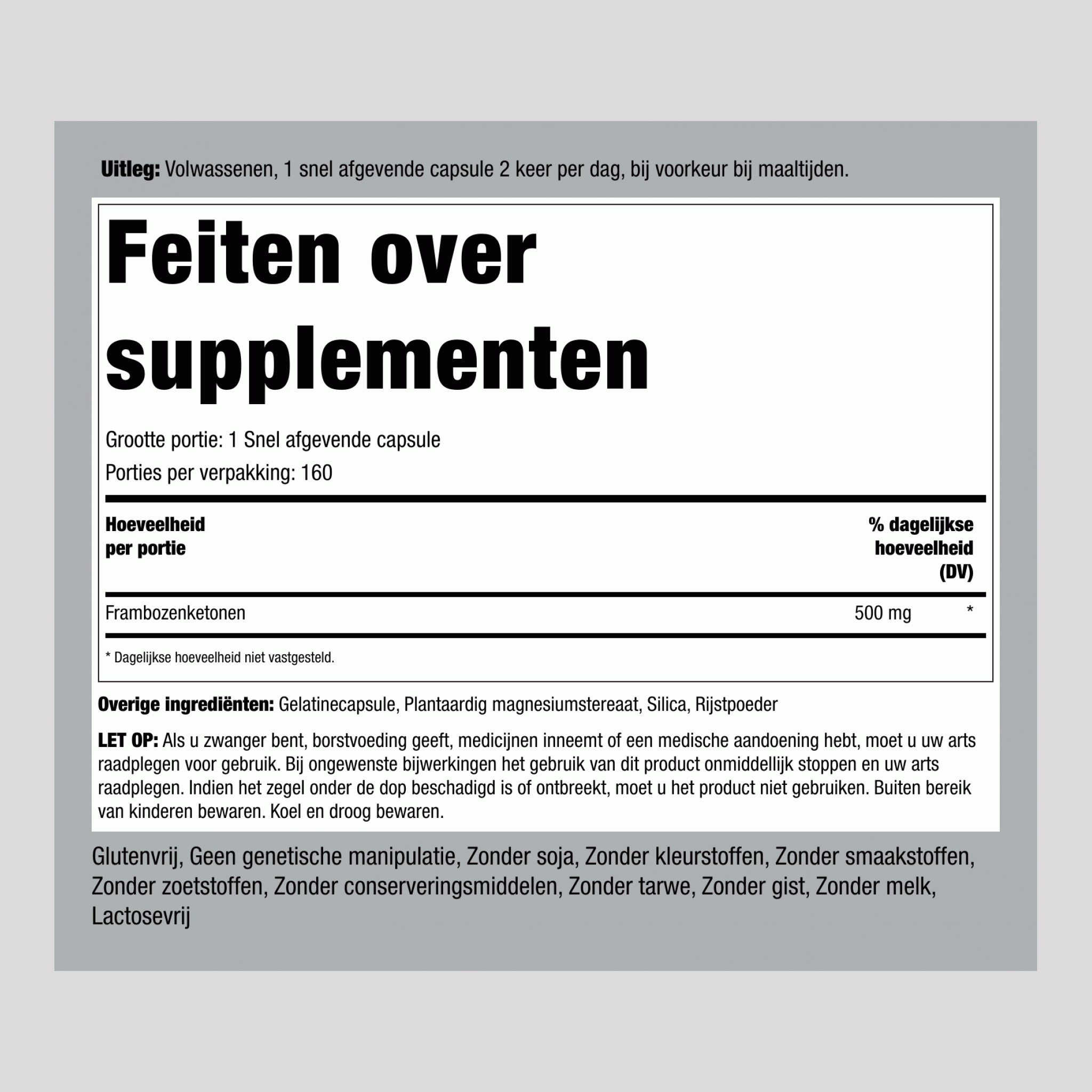 Frambozenketonen, 500 mg, 160 Snel Vrijgekomen Capsules