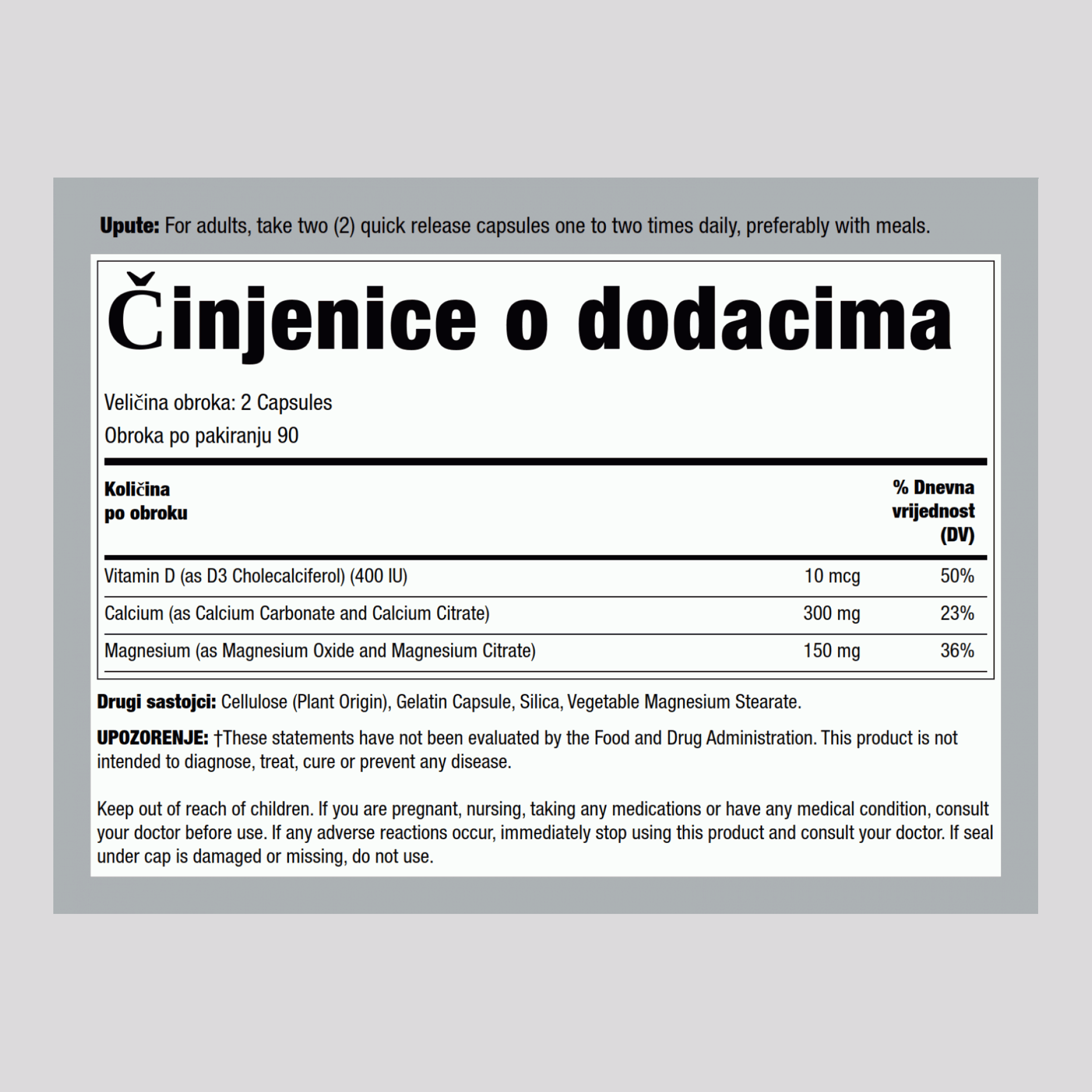 Kalcij citrat Plus Vitamin D3 & Magnezij 180 Kapsule s brzim otpuštanjem       