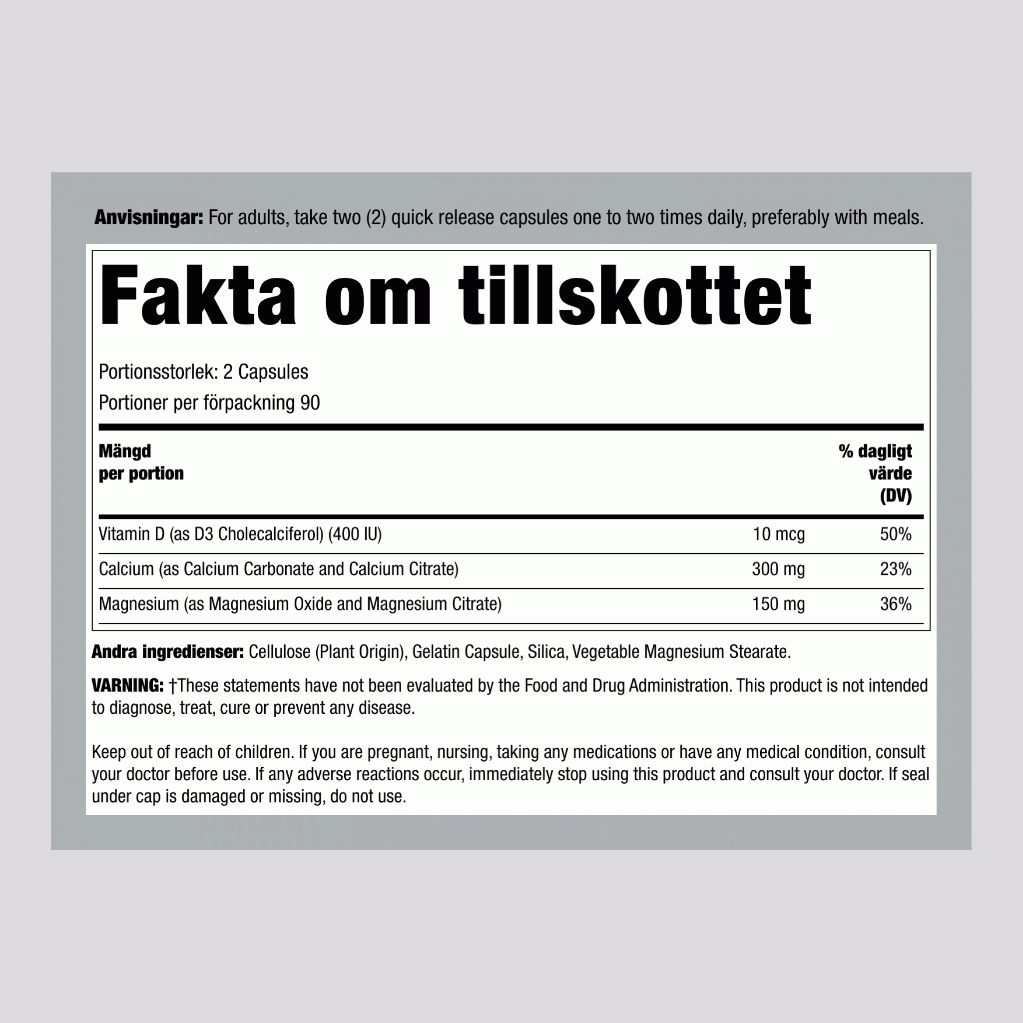 Kalciumcitrat plus vitamin D3 & Magnesium 180 Snabbverkande kapslar       