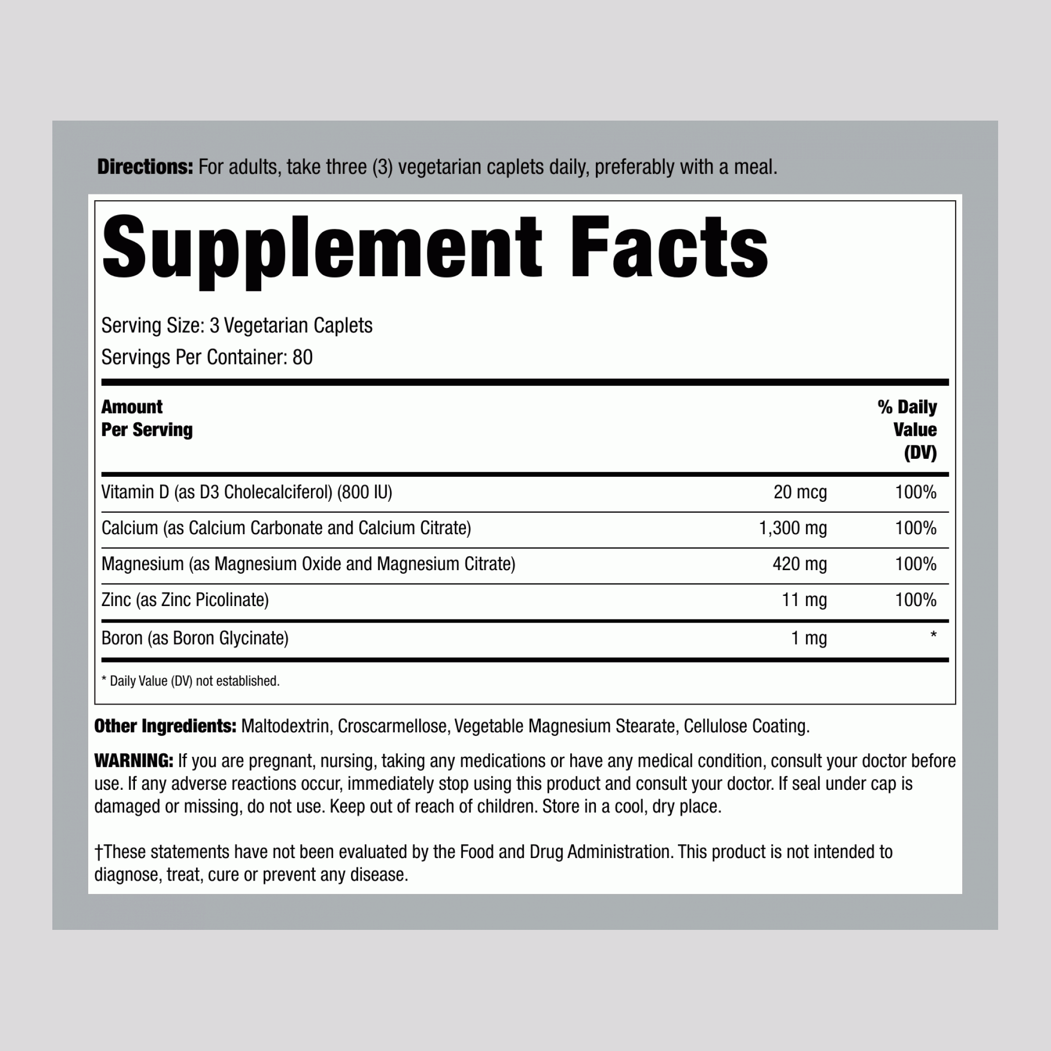 Calcium Magnesium Zinc with Vitamin D3, 240 Vegetarian Caplets