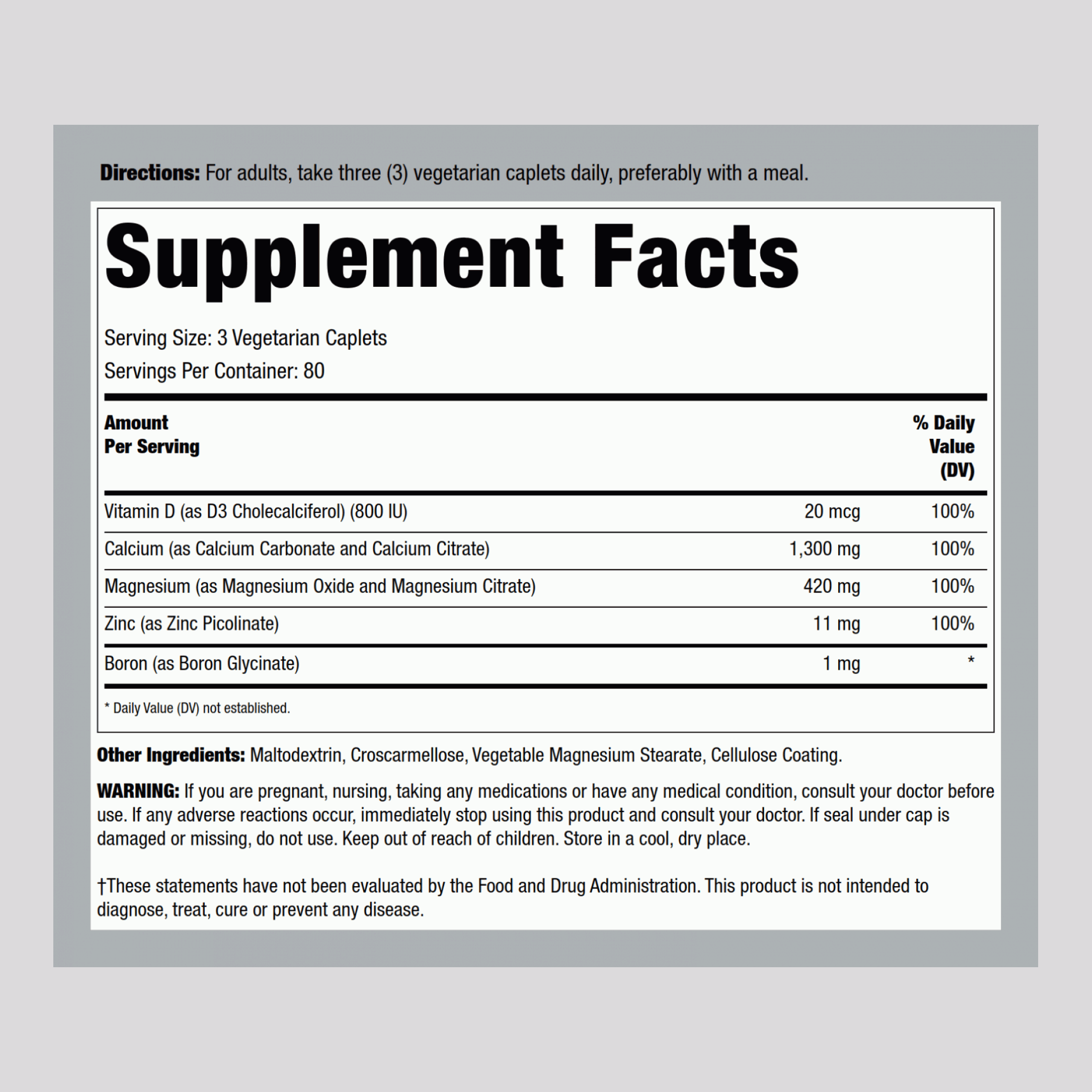 Calcium Magnesium Zinc with Vitamin D3, 240 Vegetarian Caplets