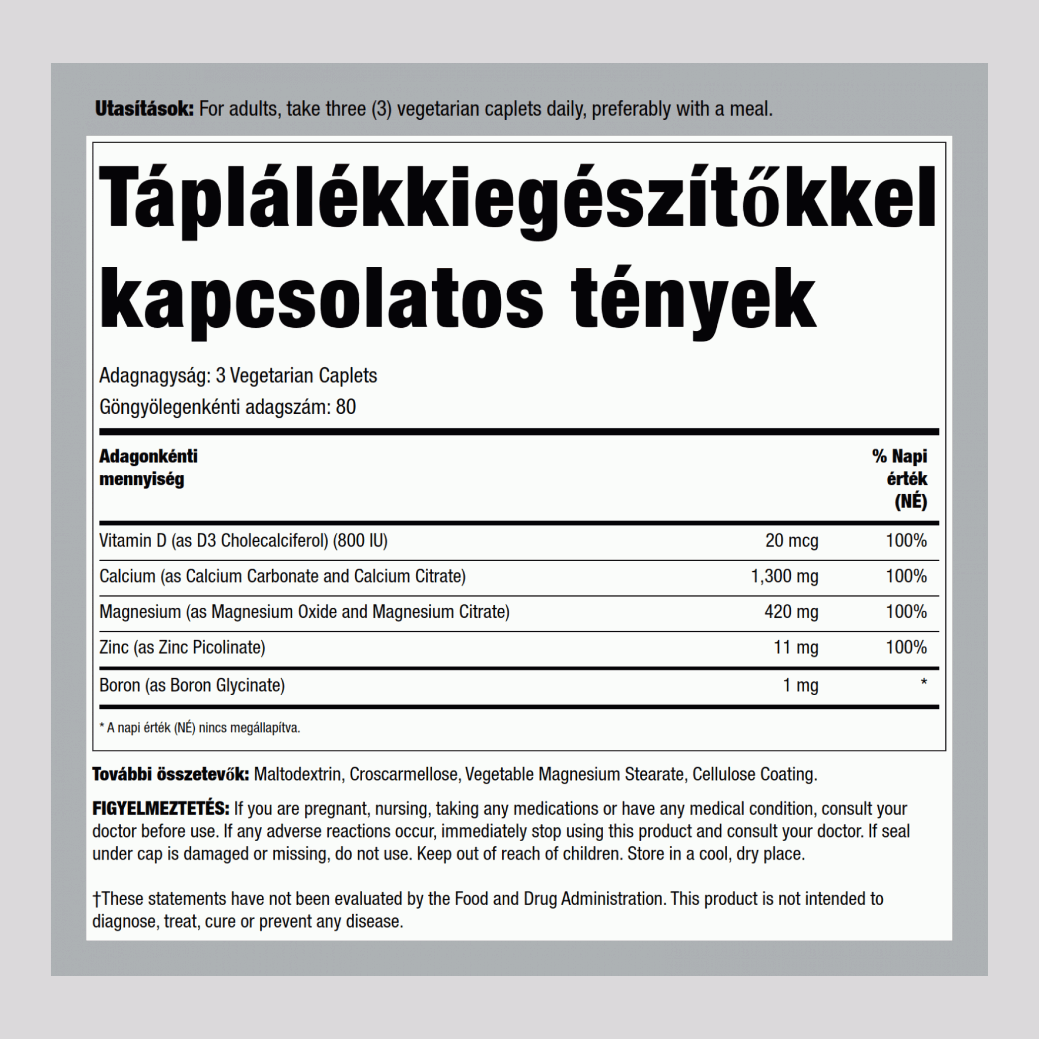 Kalcium, magnézium, cink és D3 vitamin 240 Vegetariánus Kapszula       