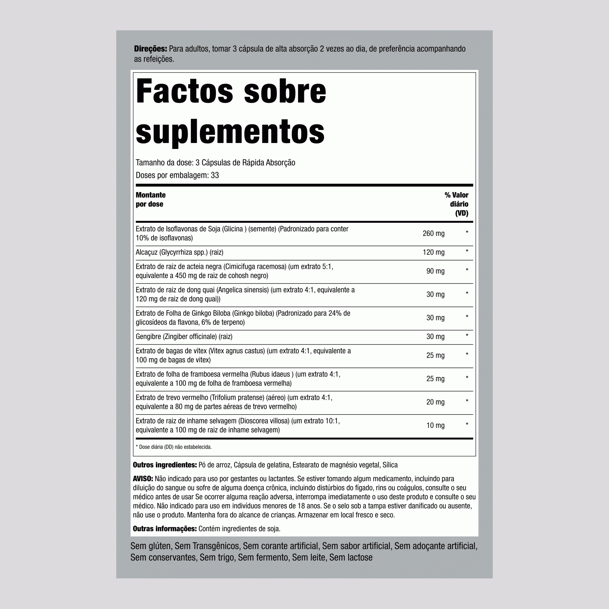 Facilitador de menopausa,  100 Cápsulas de Rápida Absorção 2 Frascos