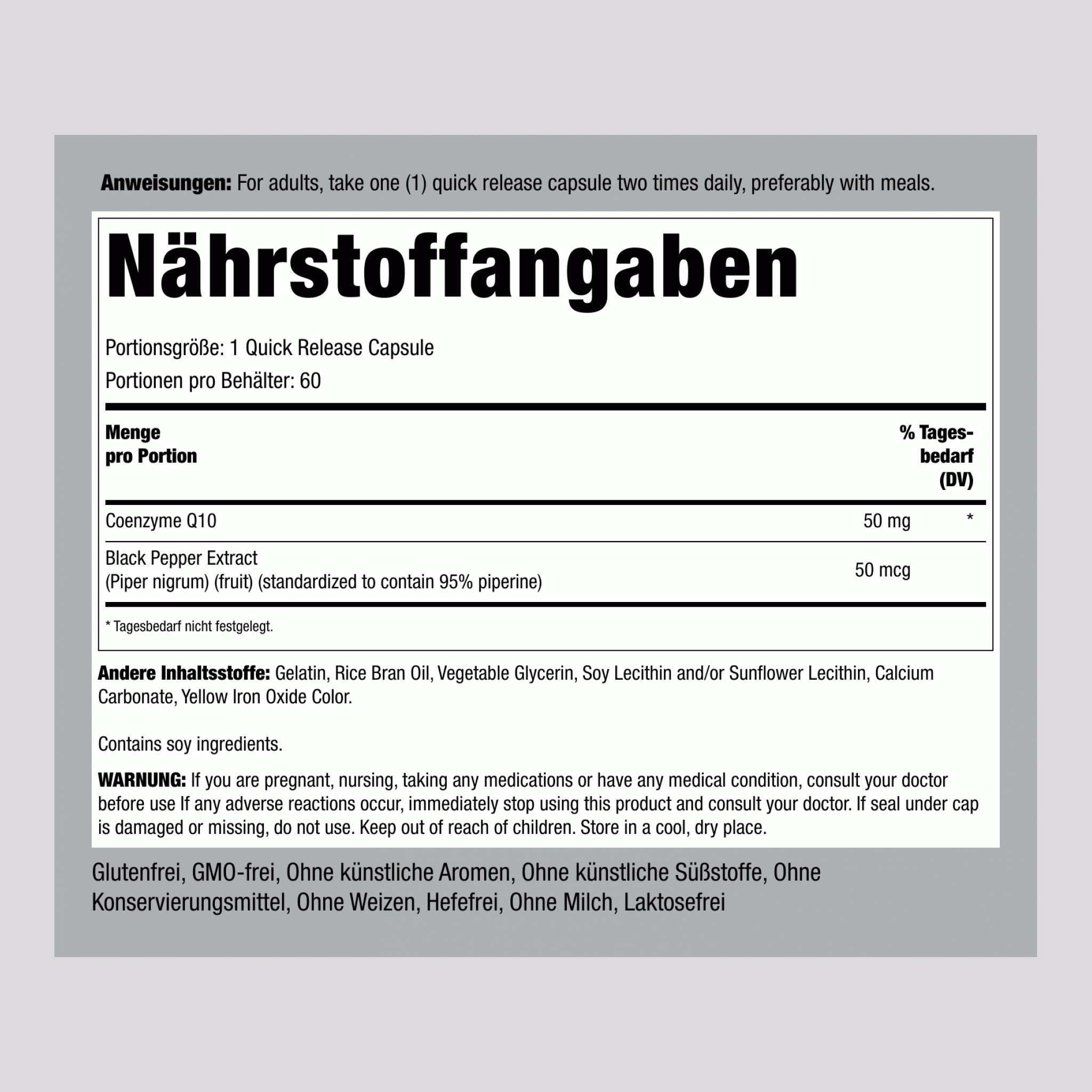 CoQ10 50 mg 60 Softgele mit schneller Freisetzung     