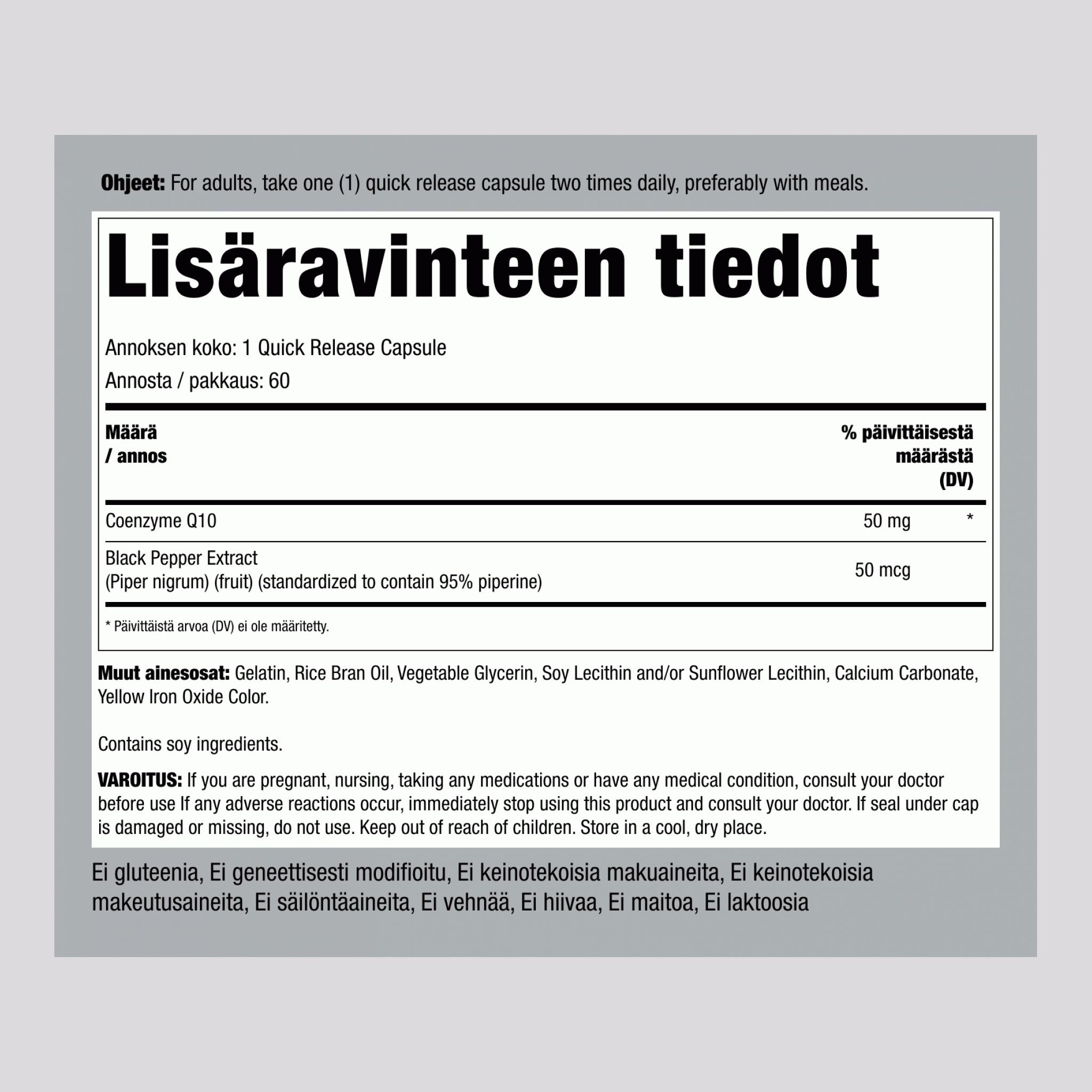 Koentsyymi Q10 50 mg 60 Pikaliukenevat geelit     