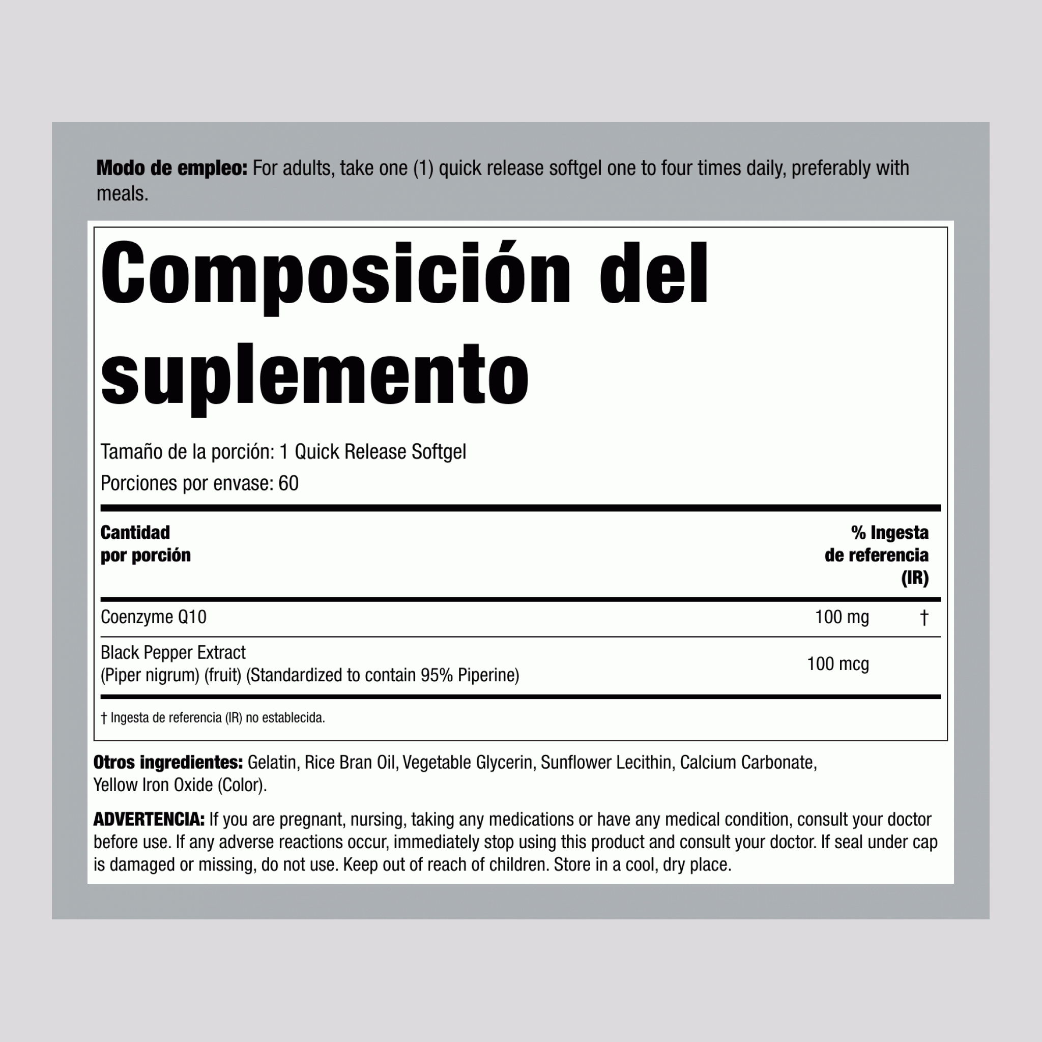 CoQ10 100 mg 60 Cápsulas blandas de liberación rápida     