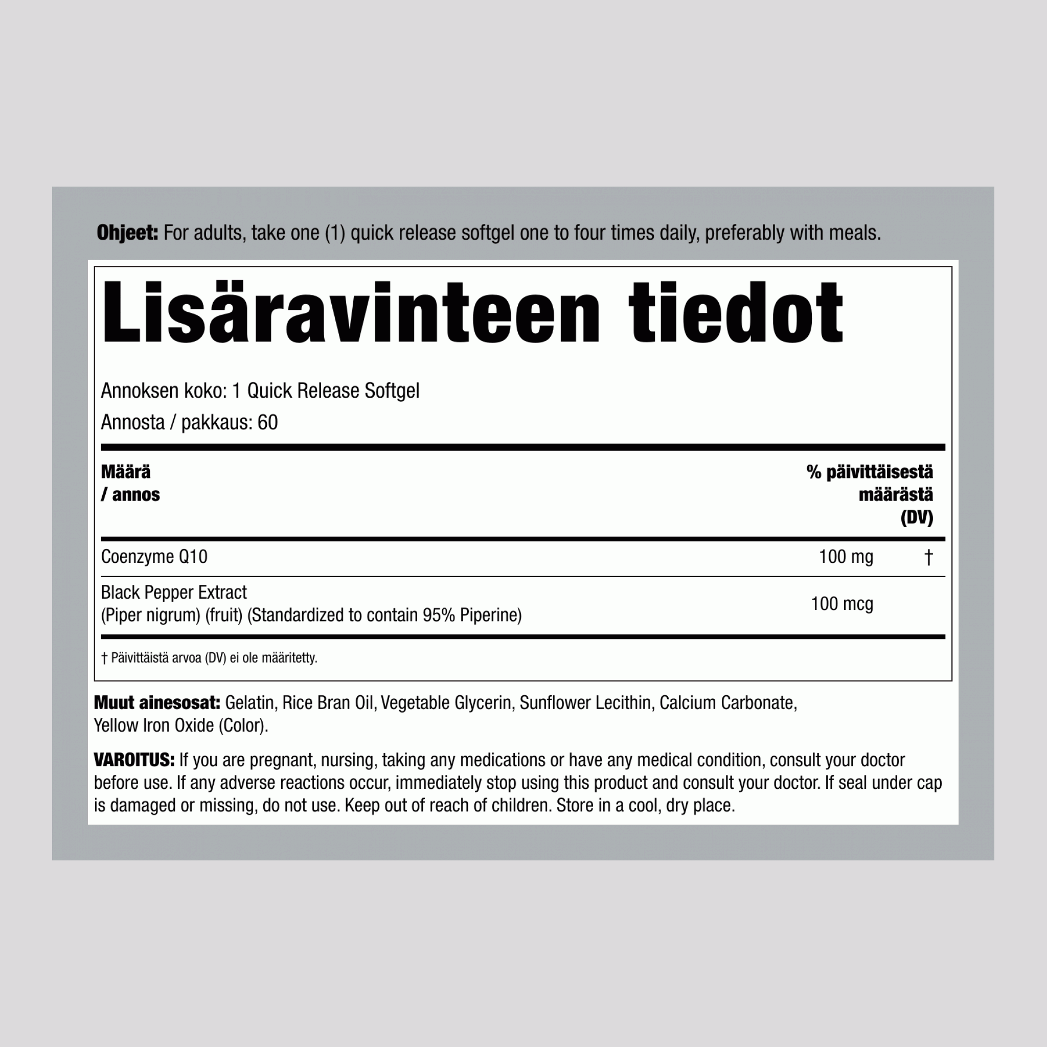 Koentsyymi Q10 100 mg 60 Pikaliukenevat geelit     