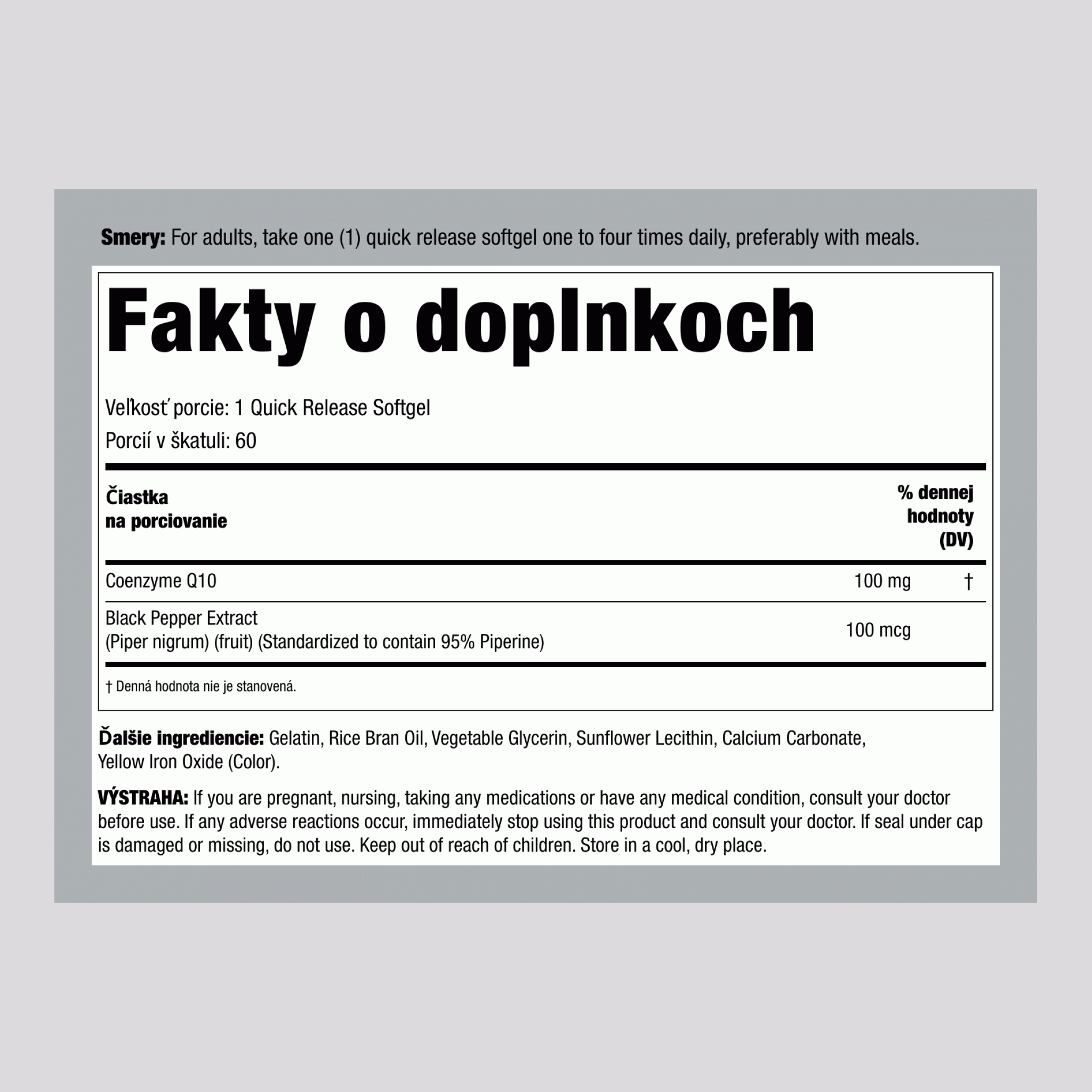 Koenzým Q10 100 mg 60 Mäkké gély s rýchlym uvoľňovaním     