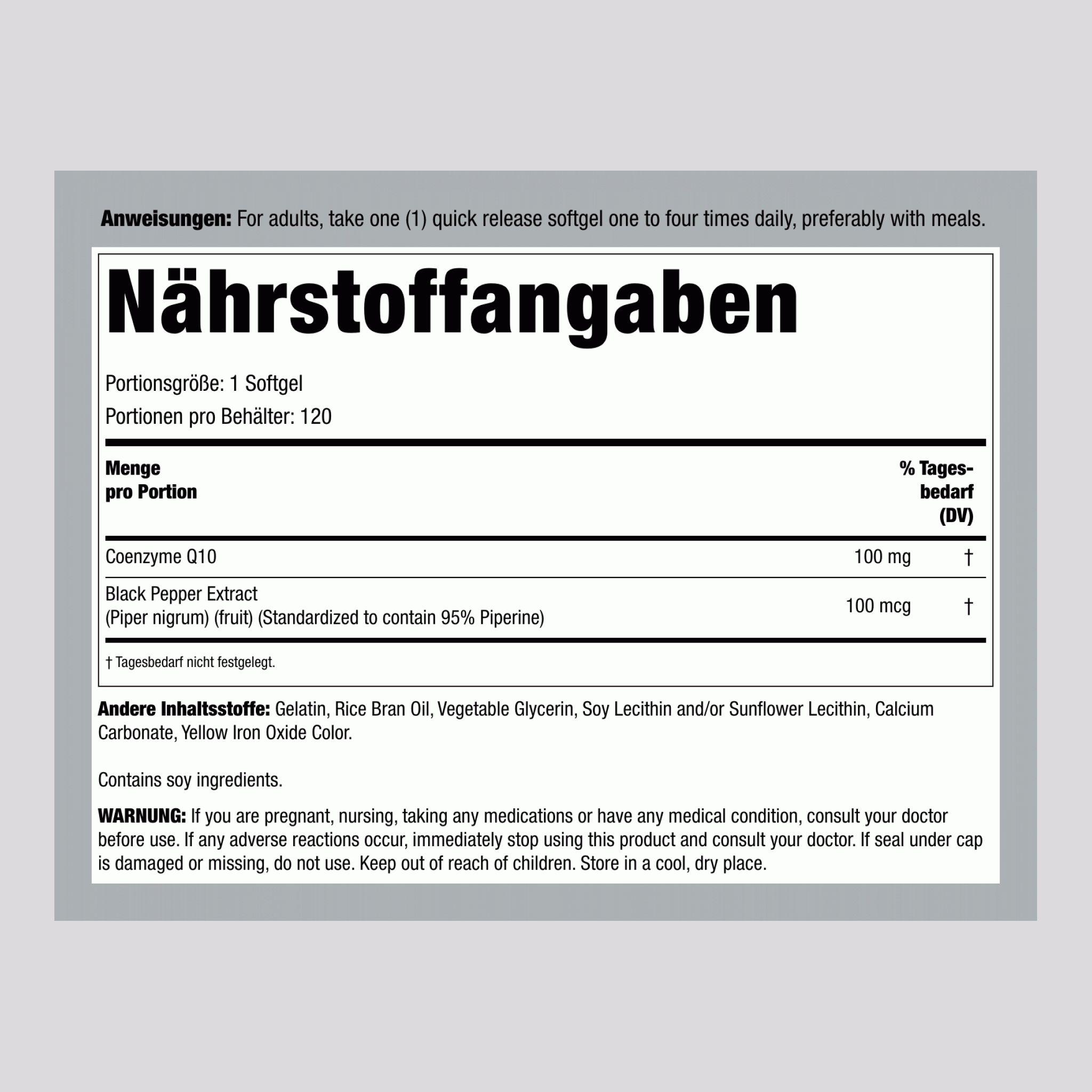 CoQ10 100 mg 120 Softgele mit schneller Freisetzung     